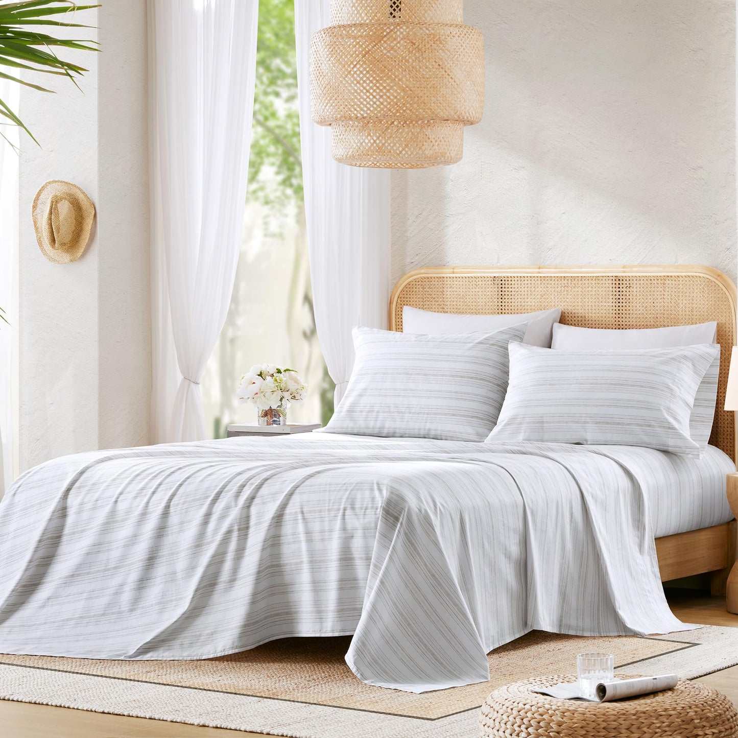 Comfort Spaces 100% Cotton Sheets Twin XL, Breathable, Naturally Cool Cotton Sheets, Cotton Bed Sheets with 12" Elastic Pocket Fits up to 14" Mattress, All Seasons Sheet Set, Good Vibes Grey 3 Piece