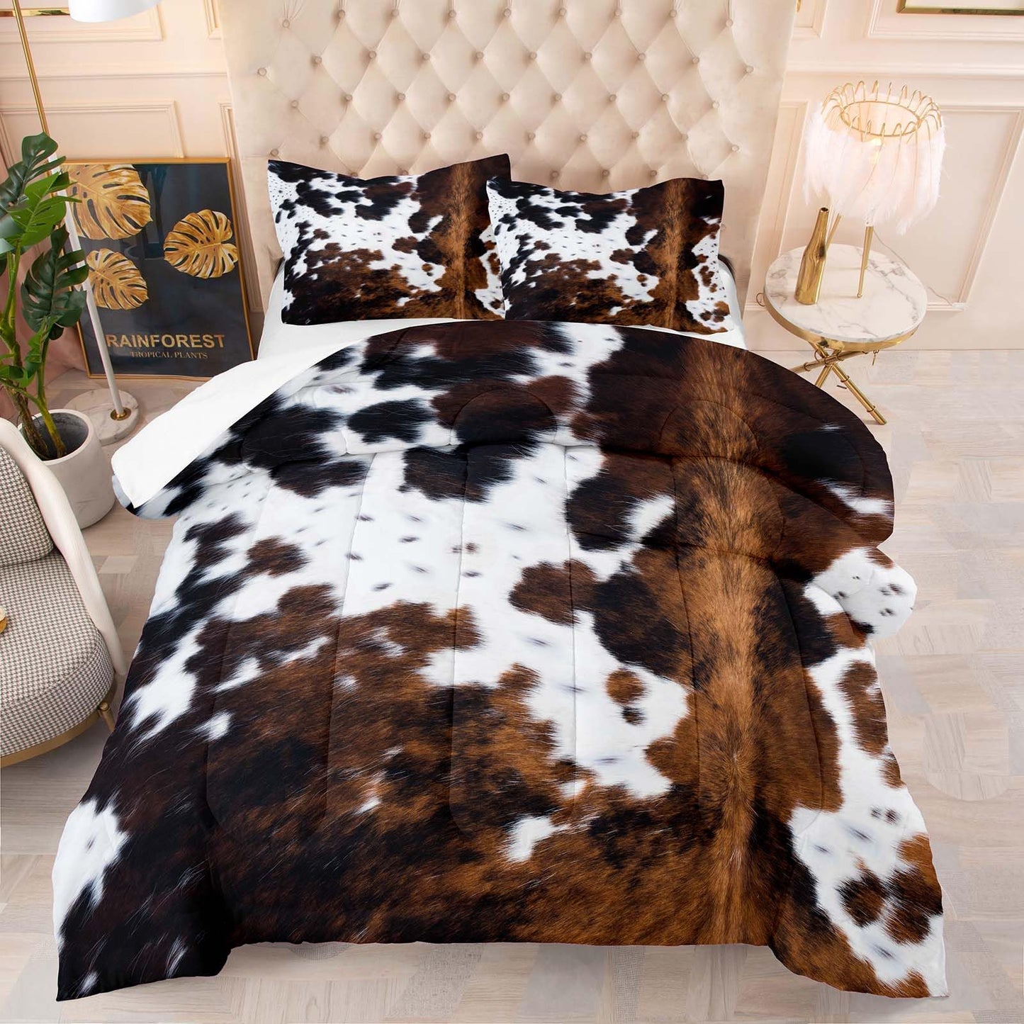 Tailor Shop Cow Print Bedding Set - Twin Size Cartoon Milk Cow Comforter Set for Kids Teens Boys Girls, Includes 1 Comforter and 1 Pillowcase