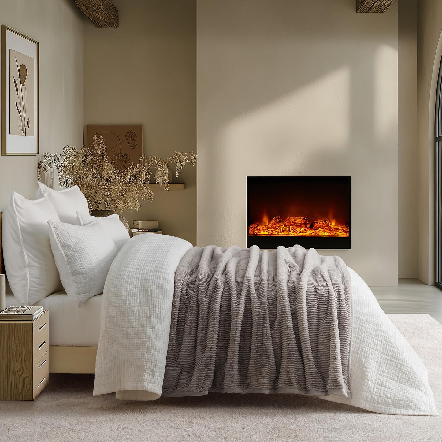 EVERGRACEHOME Ultra Soft Faux Fur Throw Blanket for Couch, Luxury Sculpted Texture Faux Rabbit Fur Blanket for Bed, Fluffy Thick Plush Warm Fuzzy Throw, 920GSM (Taupe, 50''x60'')