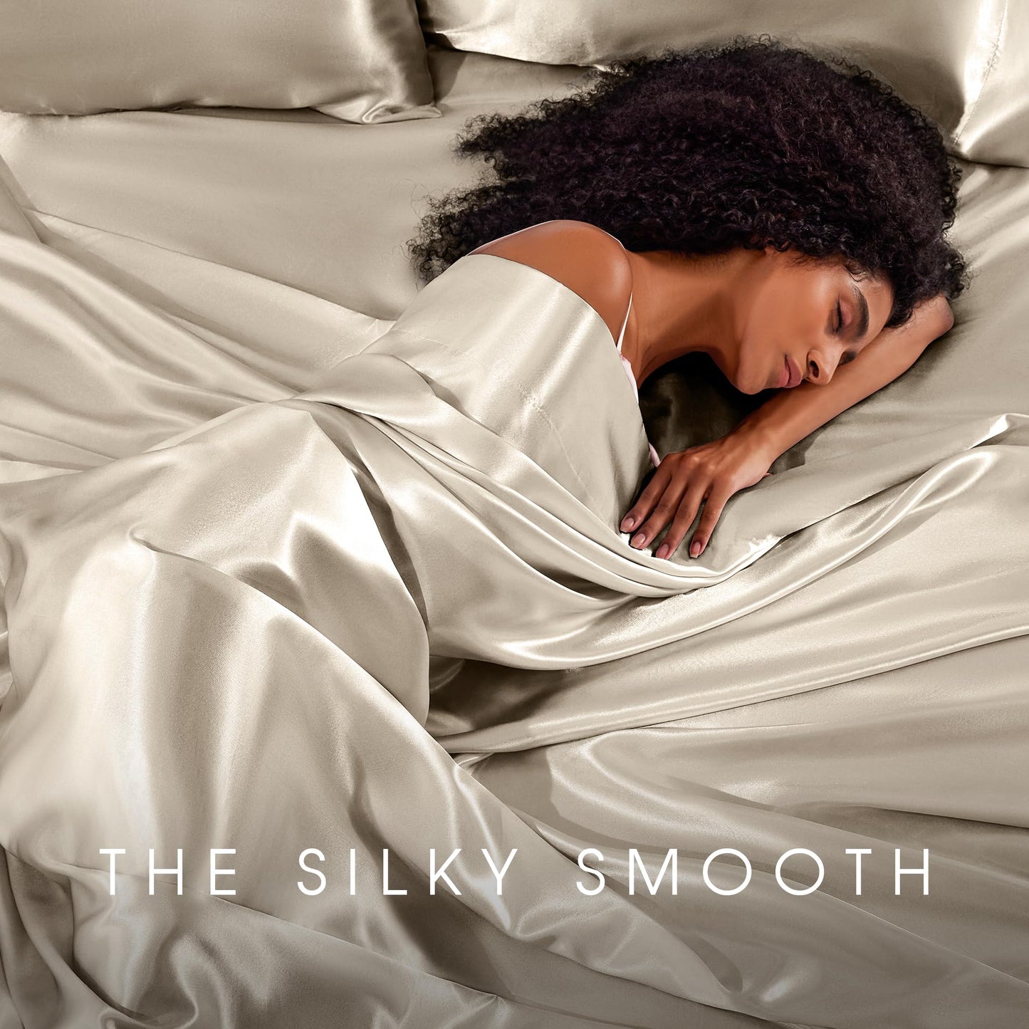 FreshCulture Satin Sheets Full Size - 4 Piece Luxury Soft Silky Full Size Bed Sheets, Similar to Silk Bed Sheet Set with 1 Deep Pocket Fitted Sheet, 1 Flat Sheet & 2 Pillowcases (Champagne)
