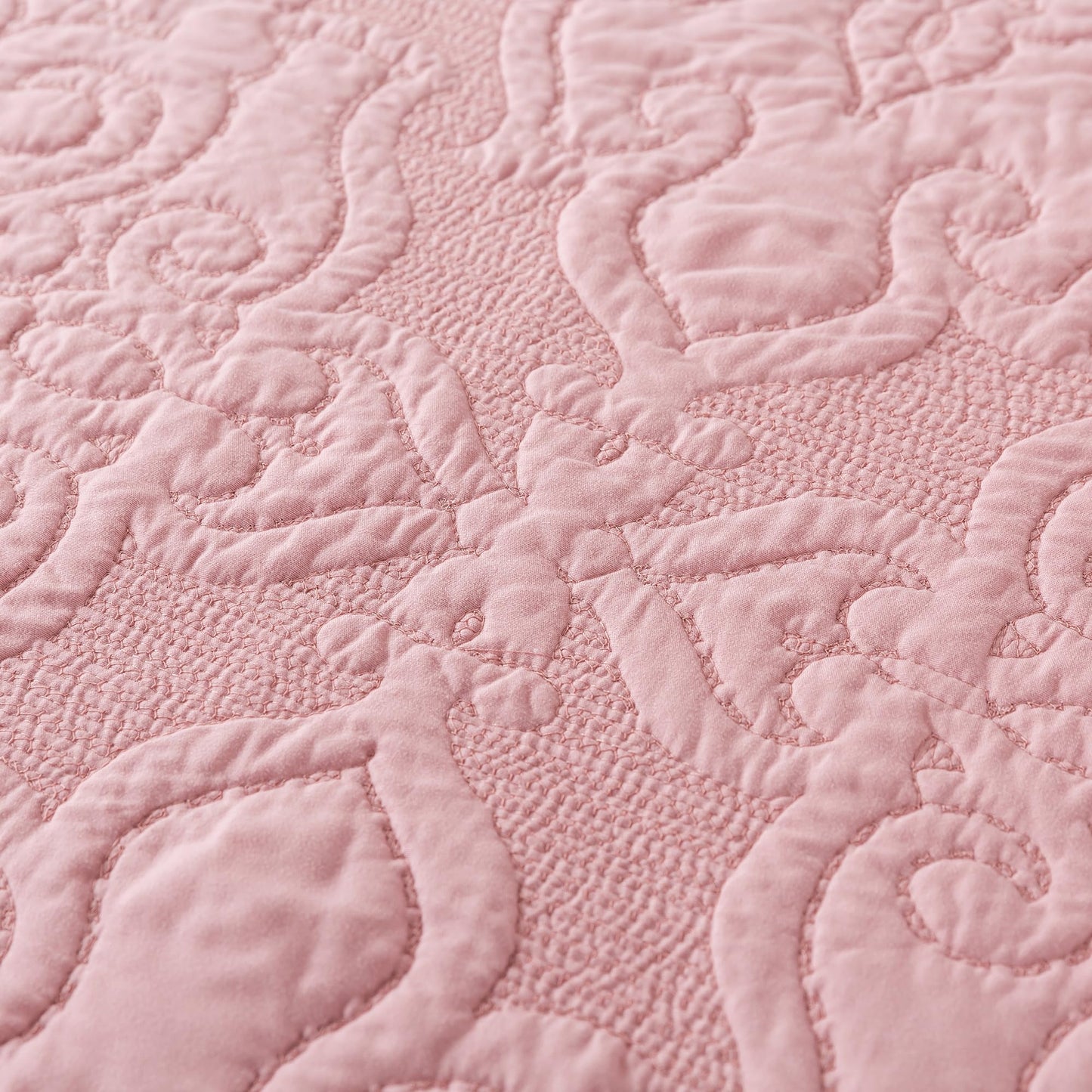 NEWLAKE Quilt Bedspread Set, Pink Jacquard Embossed Floral Pattern Reversible Embroidered Microfiber Coverlet Sets, Queen Size