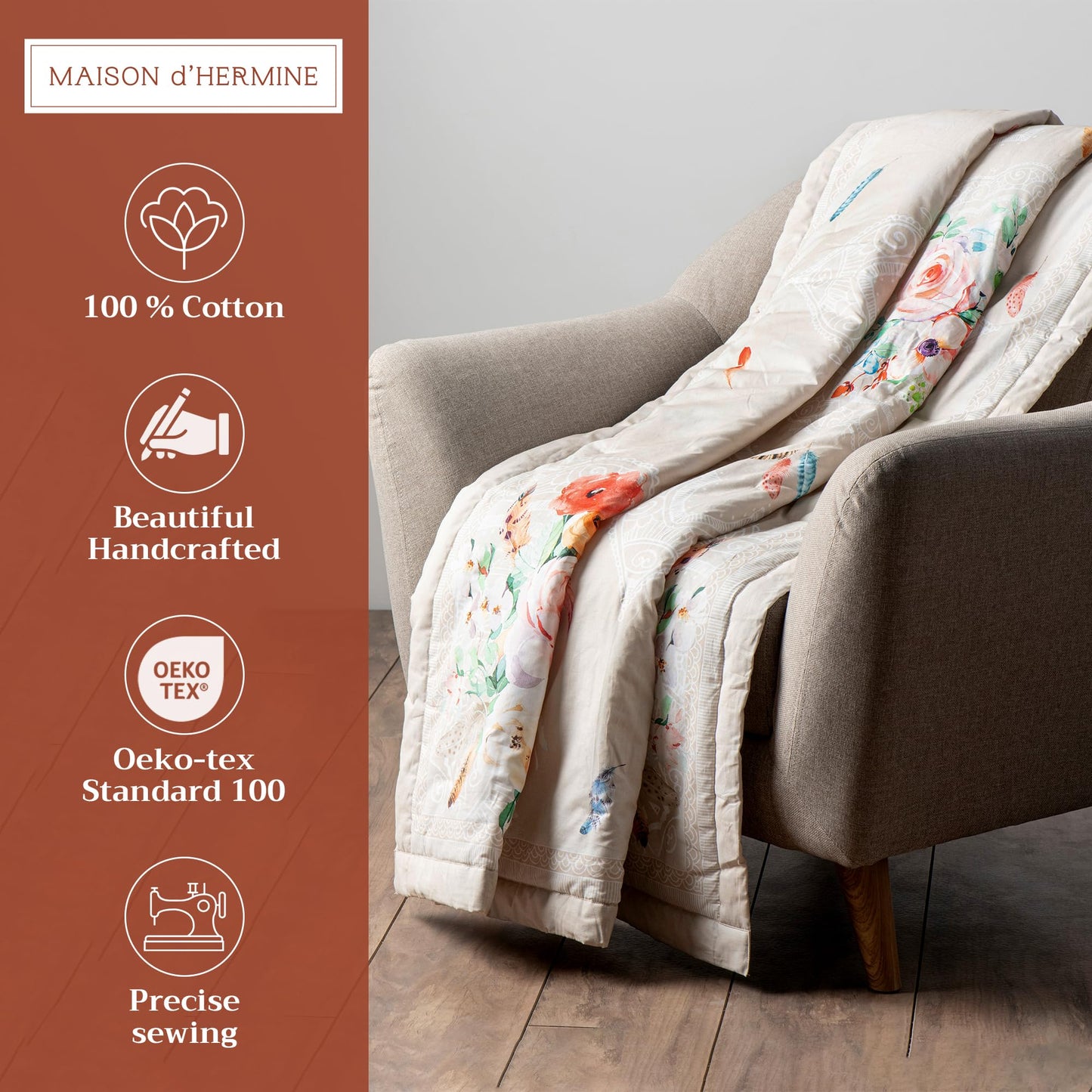 Maison d' Hermine Throw Blanket for Couch Lightweight Soft Warm Breathable Cotton Throw Blankets for Bed Girls Boys Women Men Gifts Travel Living Room Spring Summer (Ibiza - Beige, 60" X 80")