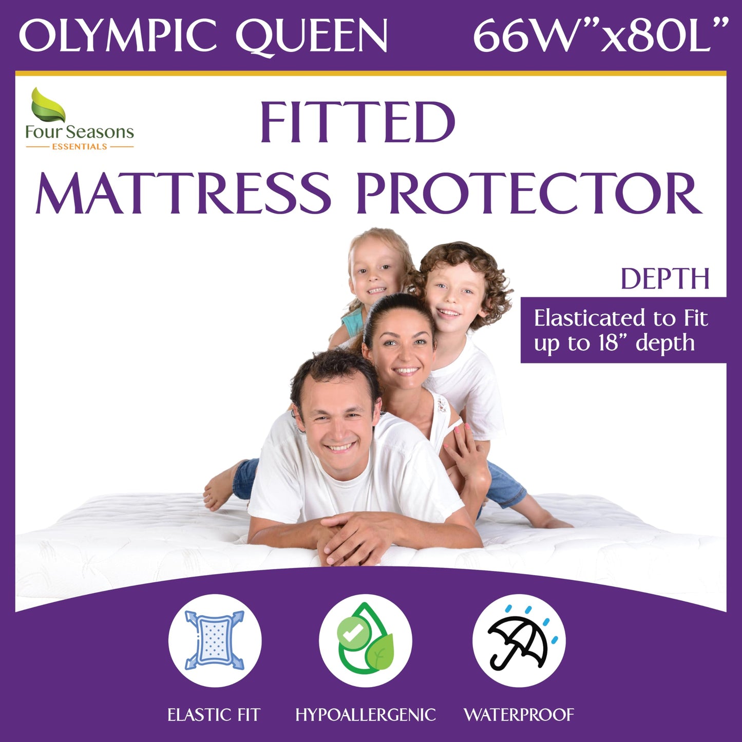 Olympic Queen (66"x80") Waterproof Mattress Protector - Super Queen Size Fitted Sheet Style - Hypoallergenic Premium Quality Cover Protects Against Dust