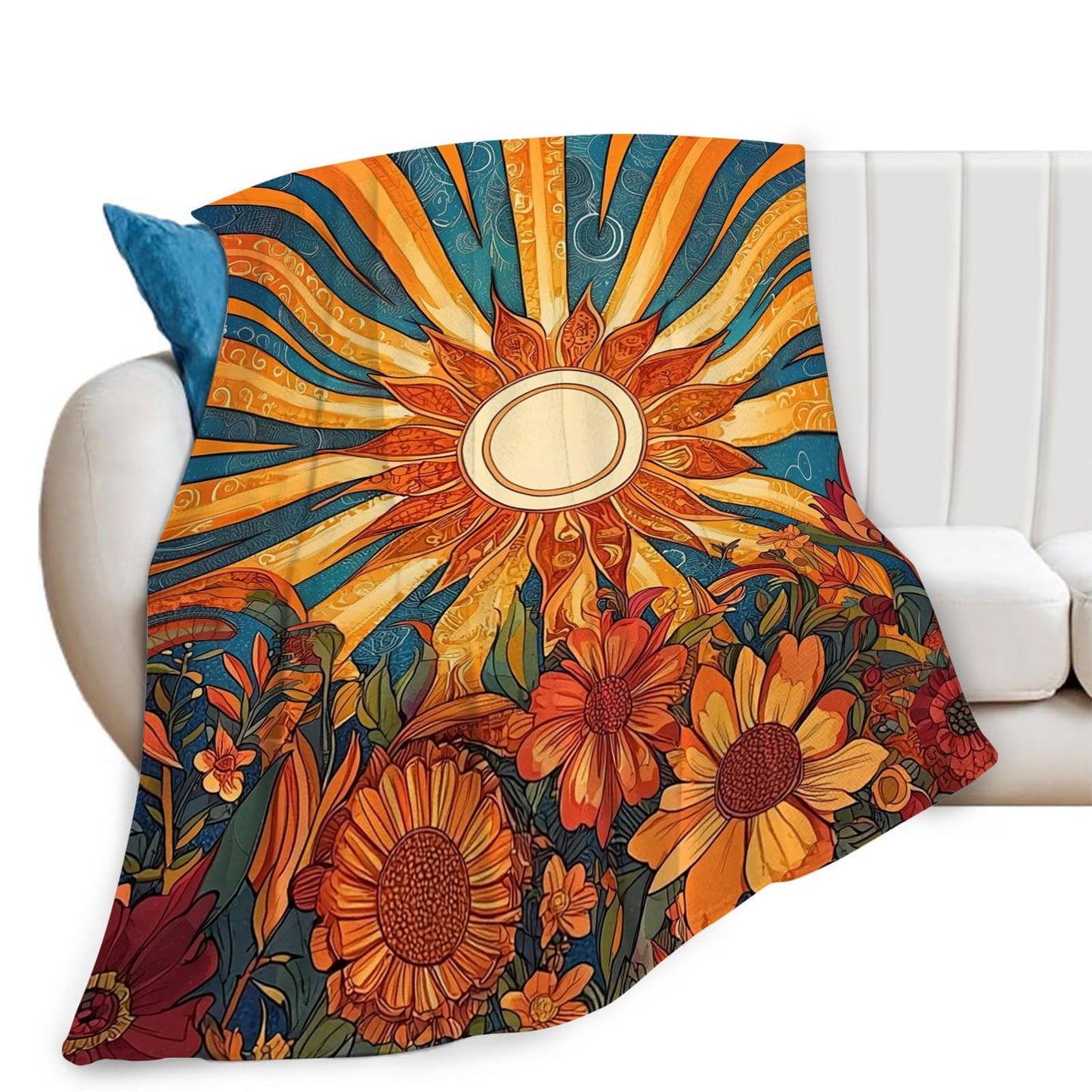 Sunflower Blanket Boho Sunrise Floral Throw Blankets Gifts for Girls Boys Kids Sunflower Lovers Soft Cozy Fleece Plush for Couch Sofa Bed 50"x40"