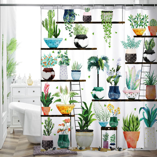 HMS Happy Memories Bohemian Plant Boho Floral Print Shower Curtain, Polyester Fabric Cloth for Bathroom Decor 72×72 Inch Standard Size with 12 Hooks, Also as Room Divider (Color 3)