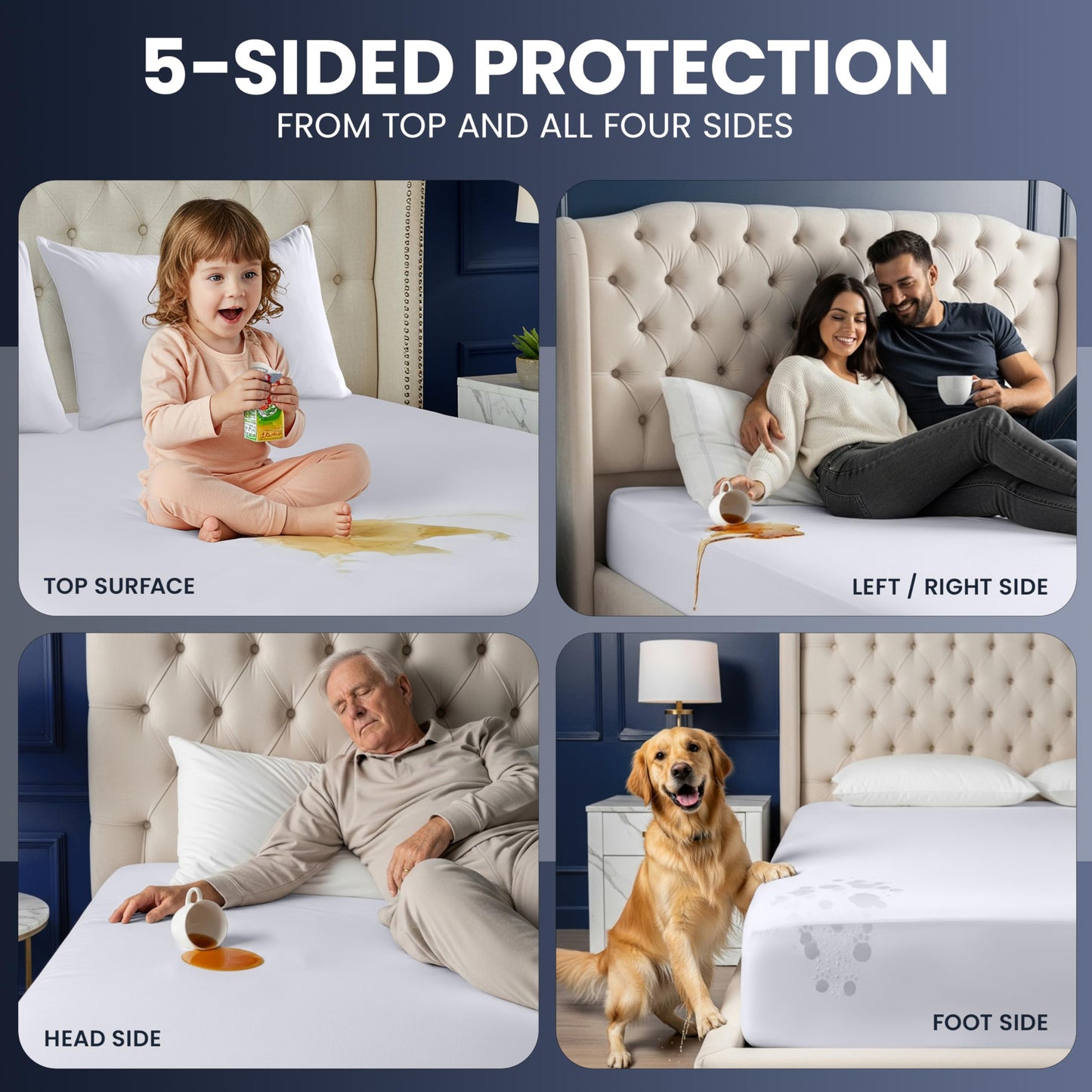 Utopia Bedding Waterproof 5-Sided Mattress Protector King Size, Premium Breathable Mattress Cover, Fitted Style with Stretchable Pockets (White)