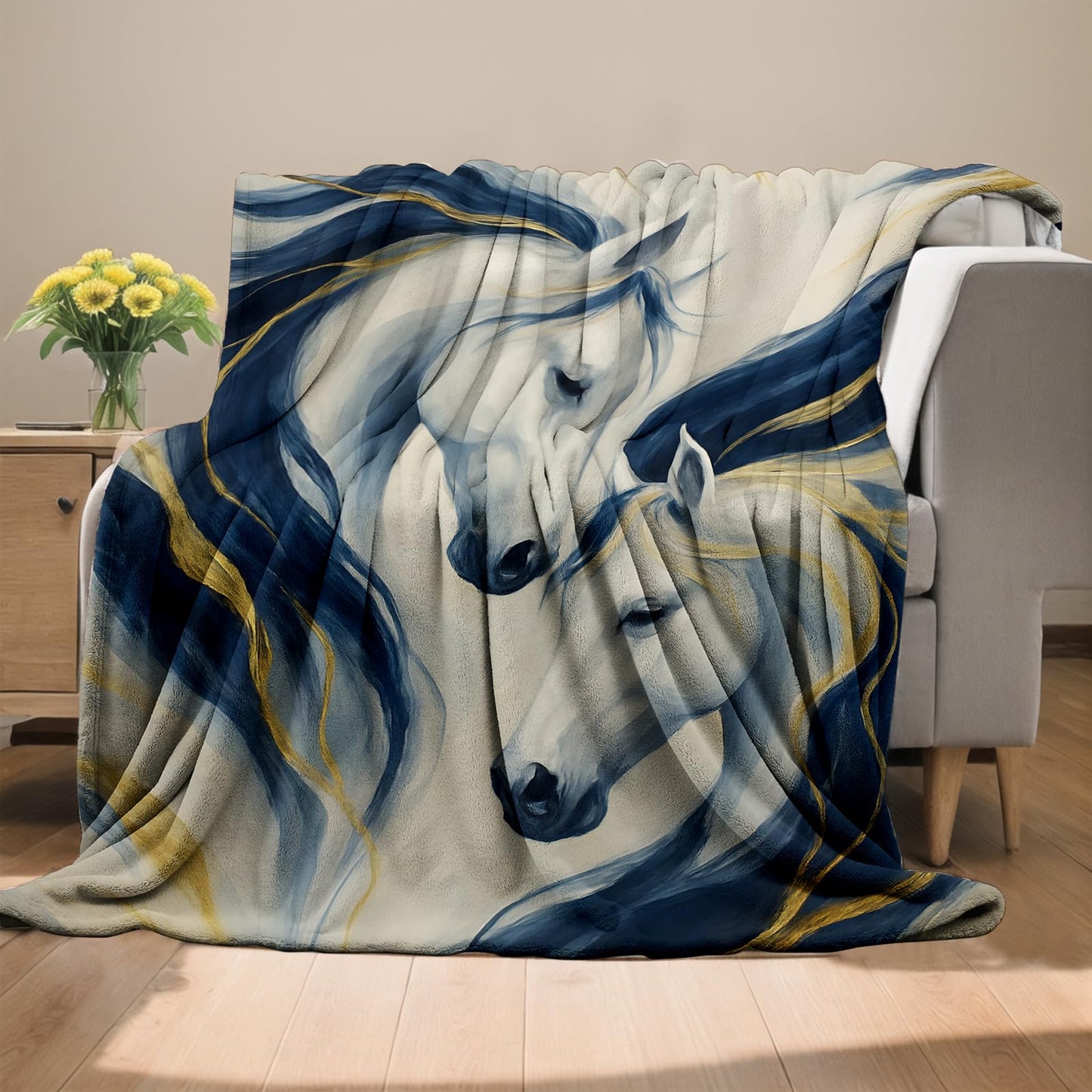 ZZNHP Horse Blanket, Elegant Animal Flannel Throw, Soft Cozy Lightweight Throws Blankets for Women Kids Girls Boys, Minimalist Wildlife Home Decor for Sofa Couch Bedroom Home, 60x50 Inch