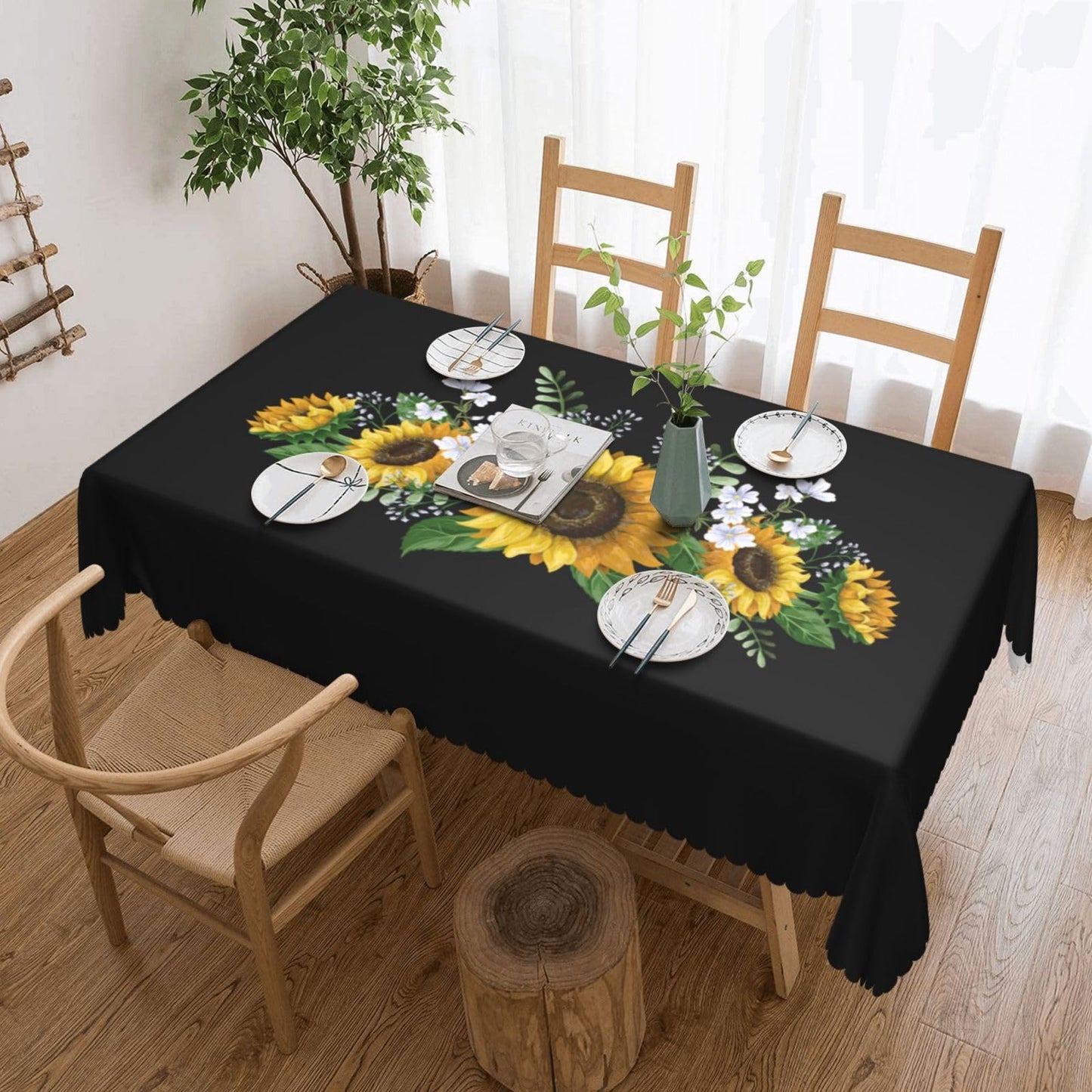 ZYPHORIEL Black Sunflower Rectangle Tablecloths Wild Flowers Table Cloths Dacorative Kitchen Dining Tablecloth for Rectangular Tables,Washable Table Cover for Party 54 x 72 Inch