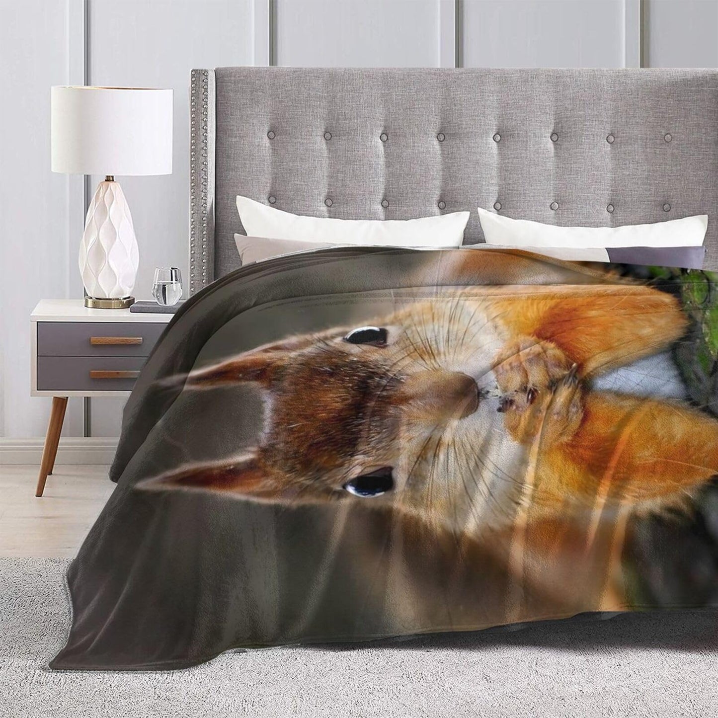 Funny Squirrel Flannel Throw Blanket Lightweight Soft Warm Bed Throws for Home Couch Room Sofa Office Travel Camping Dorm Decor Adults Kids Gifts 60x50 Inch