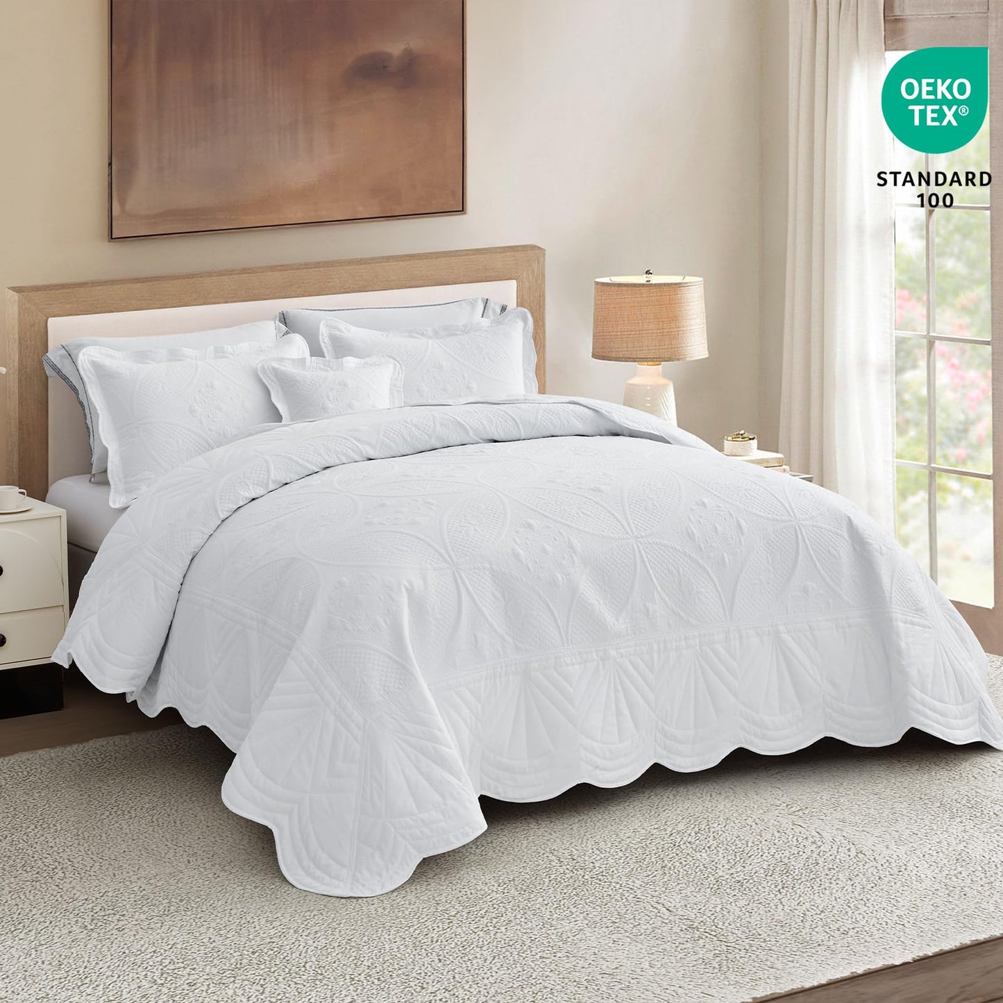 DaisyHuang Oversized Bedspread - Queen Size Bedding Cover - Modern & Contemporary Coverlet Set, Real Stitching, Reversible, Lightweight, 5 Piece, White