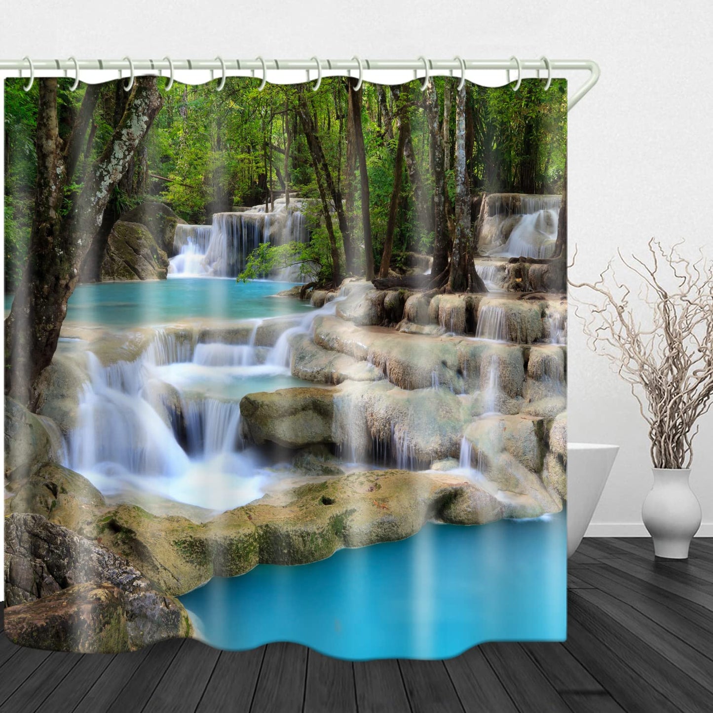 LYFANS Stream Waterfall 3D Fabric Shower Curtains for Bathroom