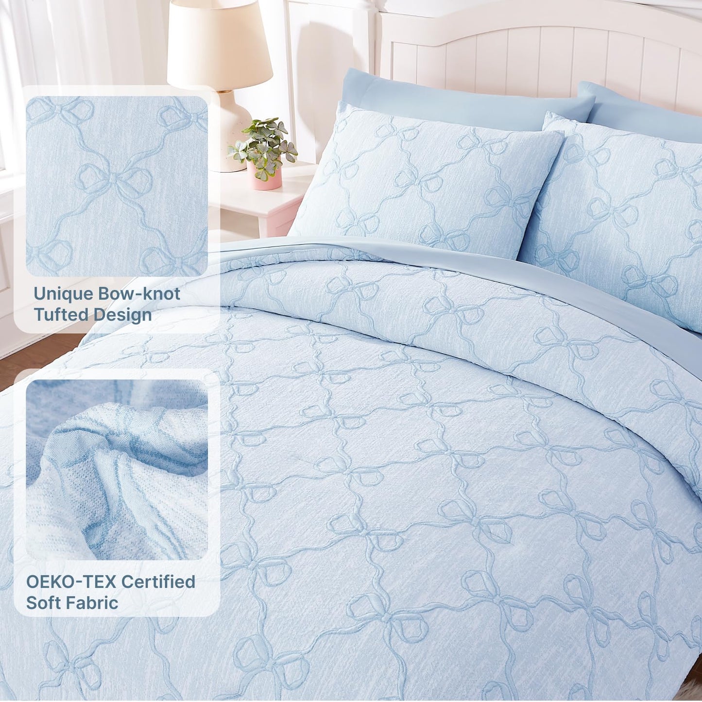 Wink Deer Twin Comforter Set with Sheets for Girls-5 Pieces Twin Bedding Sets with Light Blue Comforter, Sheets, Pillowcase & Sham for Kids (Light Blue Diamond, 66" X 86")