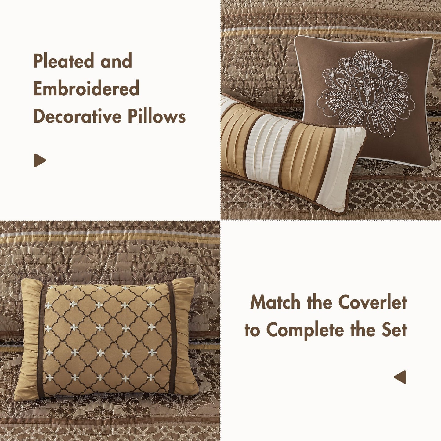 Madison Park Quilt Traditional Damask Design All Season, Lightweight Coverlet Bedspread Bedding Set, Matching Shams, Pillows, King/Cal King(104"x94"), Bellagio, Jacquard Brown/Gold 6 Piece (MP13-369)