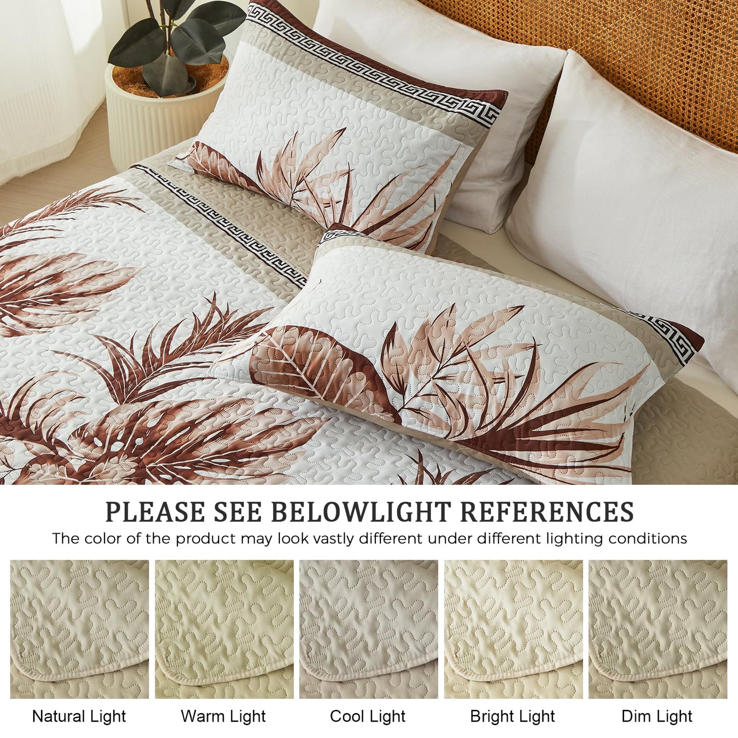 OARAGE Quilt Bedding Set, Beige King/Cal King Comforter Set, Bedding Comforter Sets, Soft Lightweight Bedspread, Ultrasonic Microfiber Bed Coverlet for All Season (1 Quilt,2 Sham)