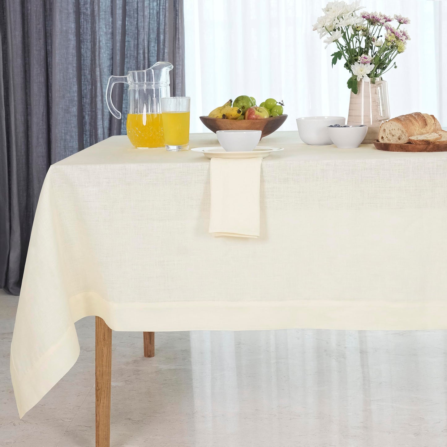 Classic Linen™ by D'Moksha Ivory Tablecloth, Rectangle Tablecloth 60 x 102 Inch, 100% Pure Linen, Machine Washable Table Cloth for Dining- Summer