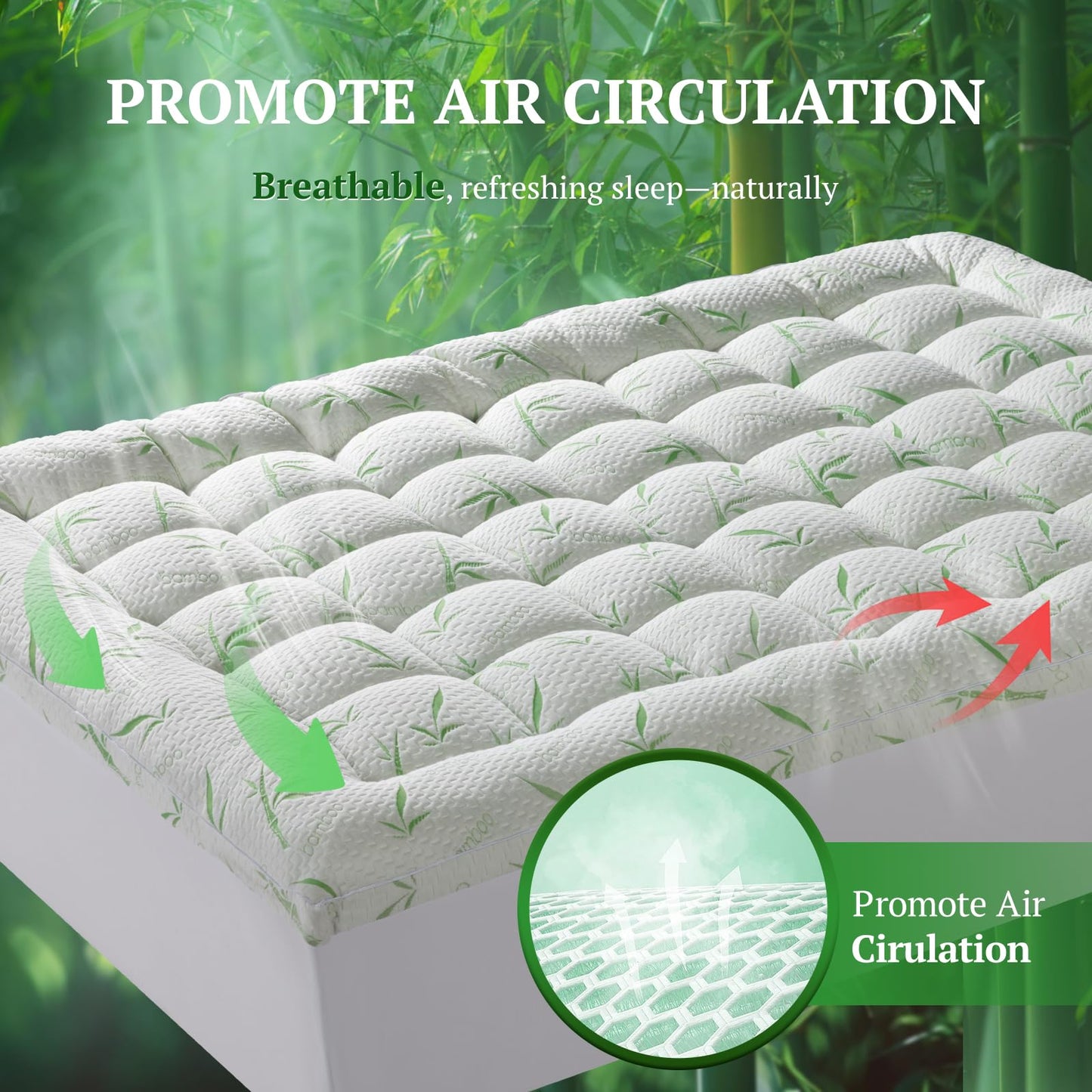 LIANLAM Mattress Topper King Size - 1500GSM 3D+7D Down Alternative Fill 3 in Pillow Top Mattress Pad, Viscose Made from Bamboo Cover, Extra Firm for Back Pain, 6"-18" Deep Pocket (78"x80")