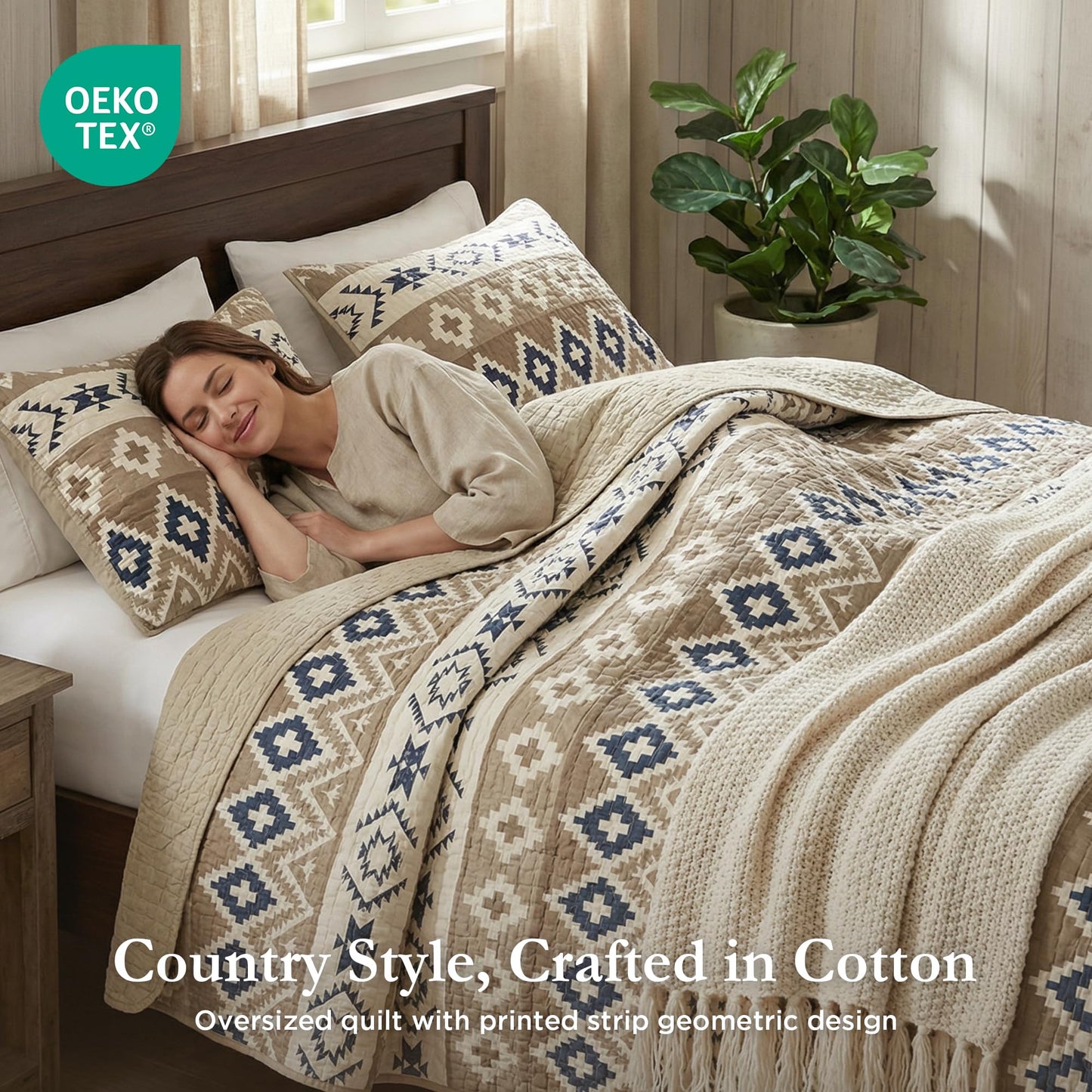 Woolrich Reversible Quilt Cabin Lifestyle Design - All Season, Breathable Coverlet Bedspread Bedding Set, Matching Shams, Oversized King/Cal King, Montana Tribal Tan 3 Piece
