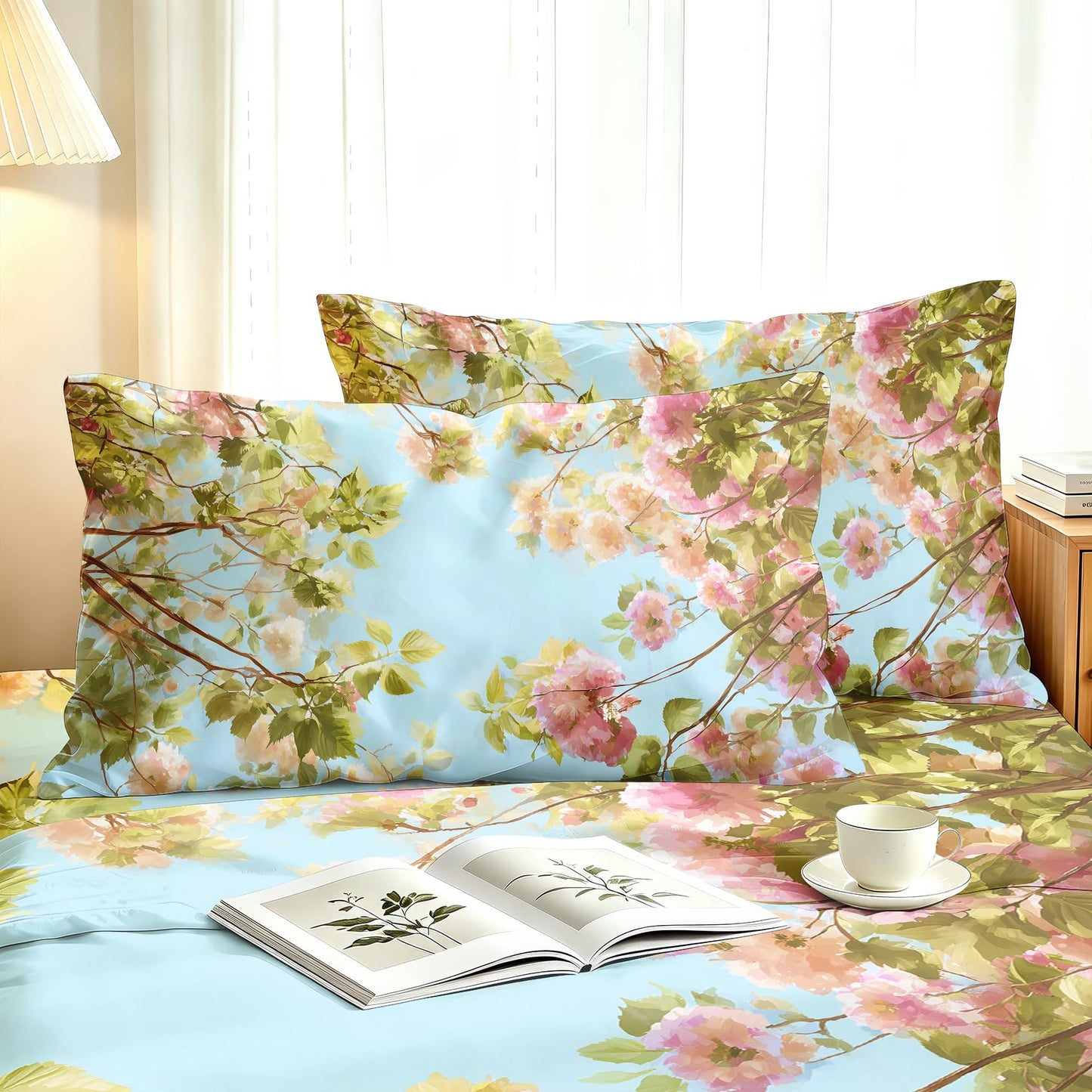 Spring Flower Bedding Set 4 Pcs Blue Sky Floral Full Sheets