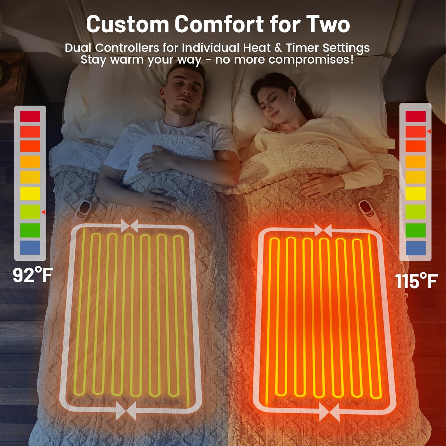Heated Blanket Electric Queen Size - 84"x90" Electric Blanket with Dual Control, 9 Heat Levels and 1-10 Hours Timer, Soft Jacquard Fleece & Sherpa Washable, Great Gift Idea - Beige