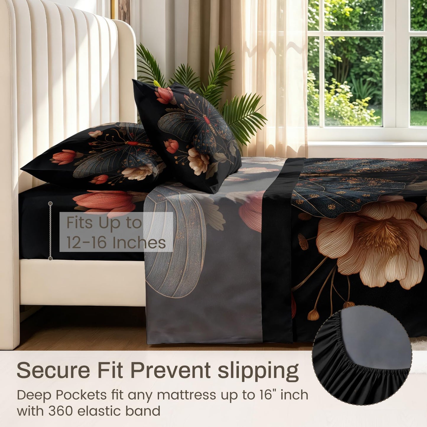 Butterfly Sheet Set, 4 Pcs King Size Moth Aesthetic Bed Sheets