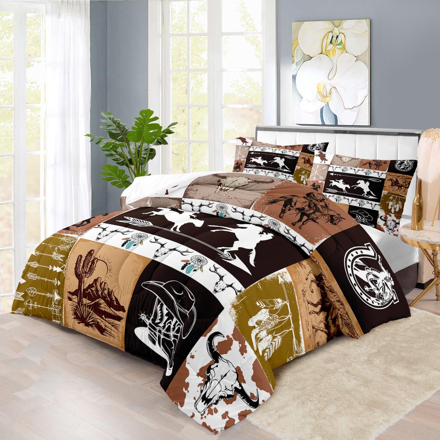 llyxsesty Western Comforter Set King Boys Cowboy Bedding Set for Teens Desert Cactus Comforter King Girls Hunting Quilt Farmhouse Bedroom Decor America West Bedding Country Home Decor Bedroom