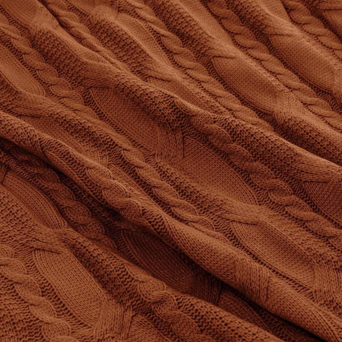 Aormenzy Dark Terracotta Knit Throw Blankets Cable Knit Decorative Throw Blanket Rust Soft Cozy Knitted Blanket for Sofa Couch Bed, 50" x 60"