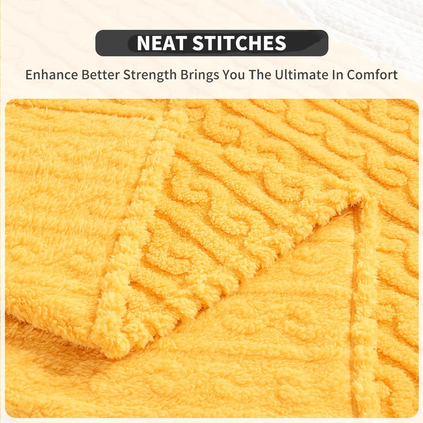 FY FIBER HOUSE Sherpa Blanket - 3D Pattern Design Yellow Throw Blanket for Sofa Couch, Bed, Warm Super Soft Cozy Microfiber Fleece Blanket for Living Room, Throw 50”x60”