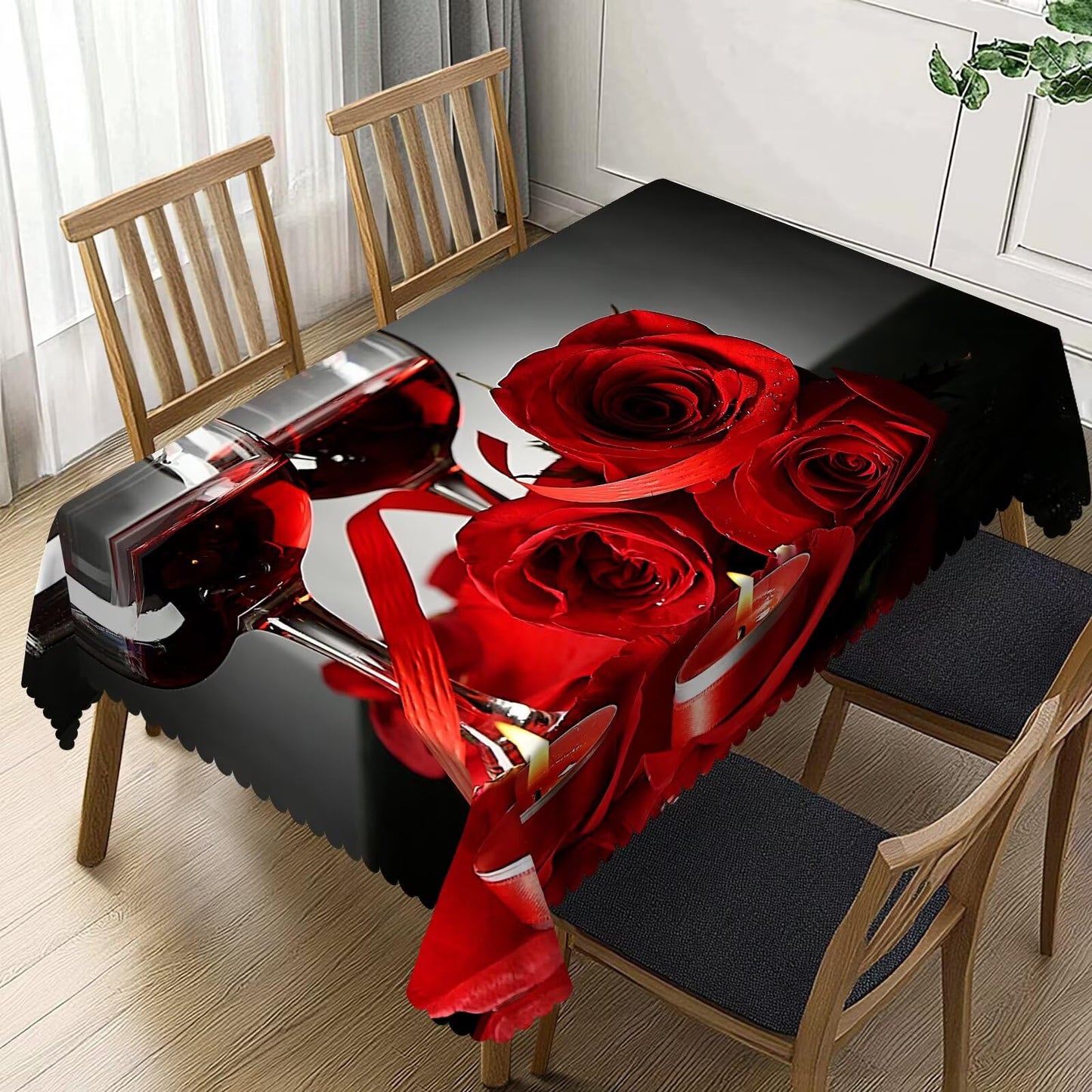 NEEZSEEZ Red Wine Rose Candle Rectangle Tablecloth 54x72 Inch Red and Black Romantic Burgundy Blossom Floral Table Cloth Table Cover Kitchen Decorations for Home Dinner Party