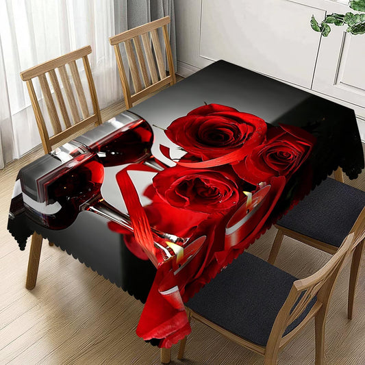 NEEZSEEZ Red Wine Rose Candle Rectangle Tablecloth 54x72 Inch Red and Black Romantic Burgundy Blossom Floral Table Cloth Table Cover Kitchen Decorations for Home Dinner Party