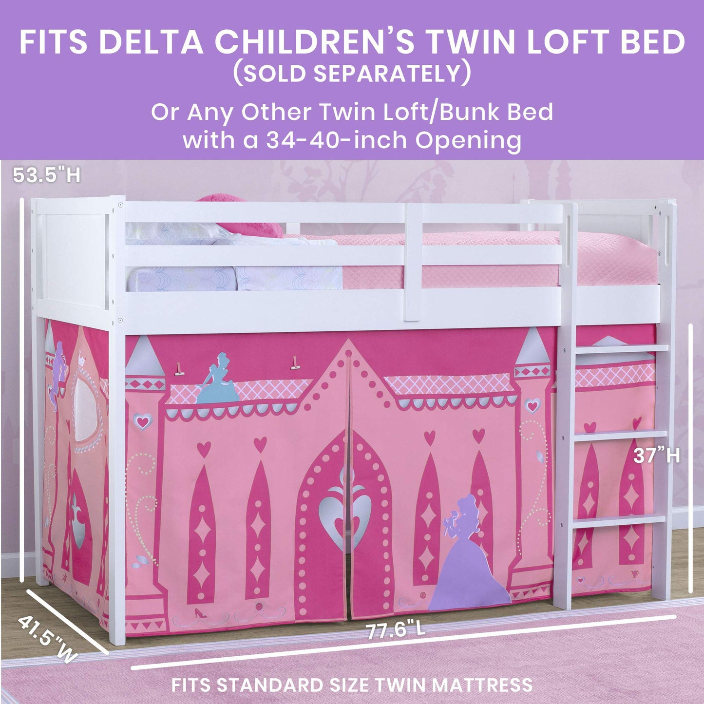 Disney Princess Loft Bed Tent - Curtain Set for Low Twin Loft Bed (Bed Sold Separately) by Delta Children