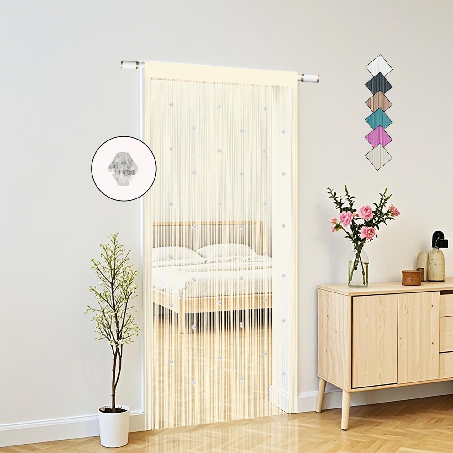 Beaded String Curtains for Doorways Boho Bedroom Decor Hanging Door Wall Beads Closet Window Curtain Room Divider Privacy Decorative (Champagne, 39" W x 79" L)