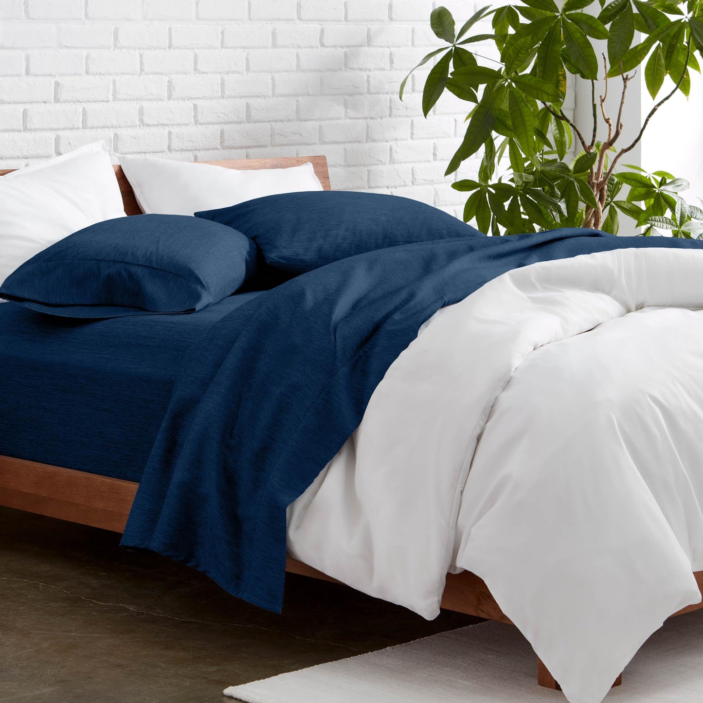 Bare Home Queen Sheet Set - Luxury 1800 Ultra-Soft Microfiber Double Brushed - Deep Pockets - Easy Fit - 4 Piece Set - Bedding Sheets & Pillowcases (Queen, Heathered Dark Blue)