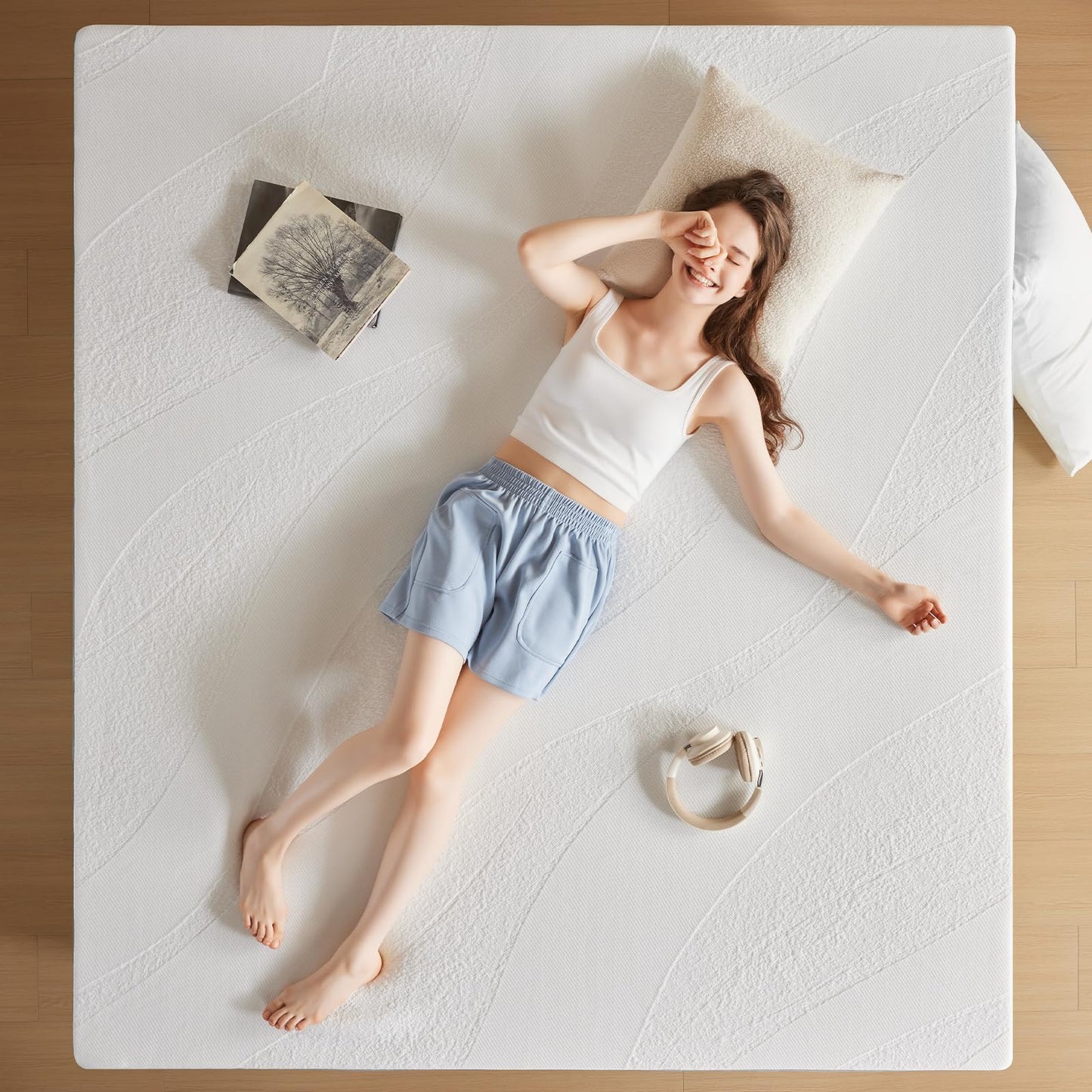 Lazyzizi King Size Mattress, Fiberglass Free Green Tea 10" Memory Foam Mattress, Gel Infused Cooling Foam, Back Pain Relief, Washable Cover, Medium Plush Feel with Motion Isolating