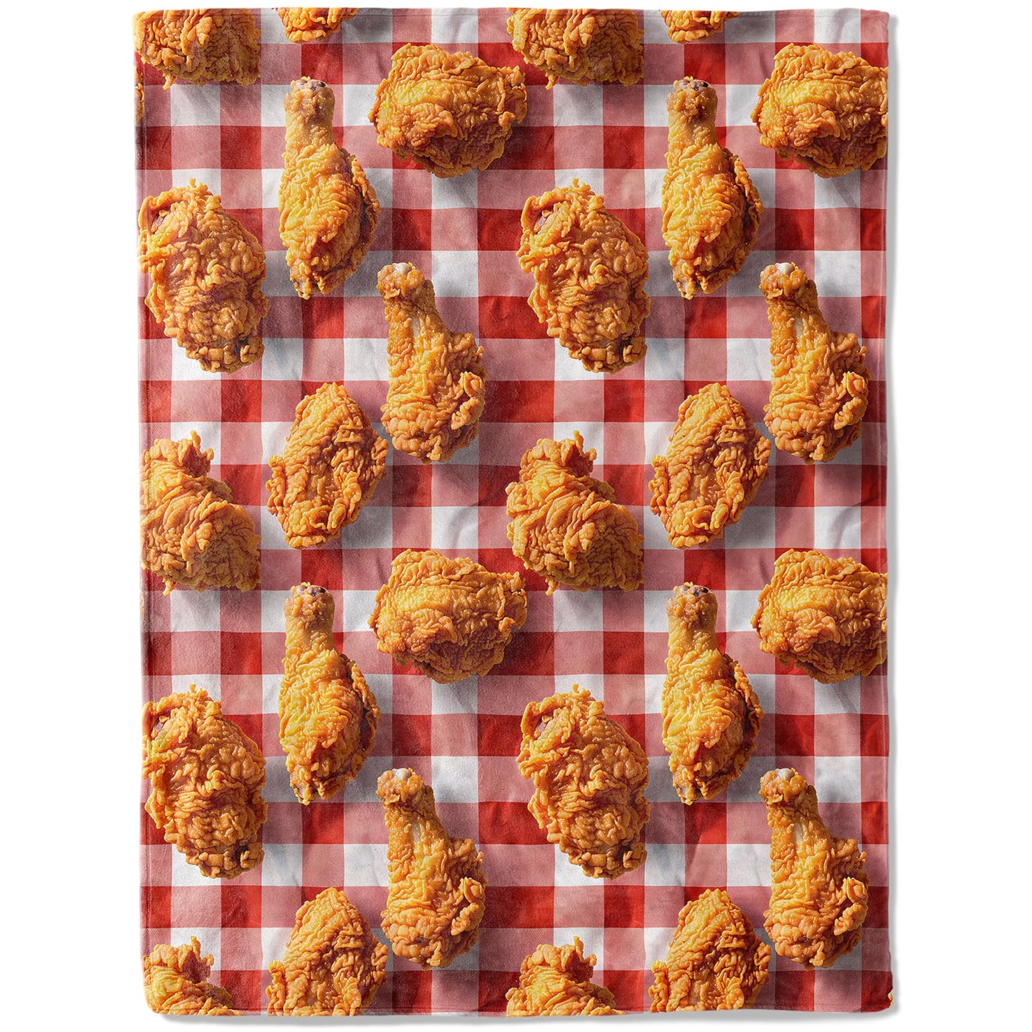 ainori Fried Chicken Feast Flannel Blanket - Fun and Tasty Food Pattern on Checkered Throw,Playful Gifts for Adult, Ultra Soft & Warm,Lightweight,for Couch Bedroom Living Room Decor 50x60in