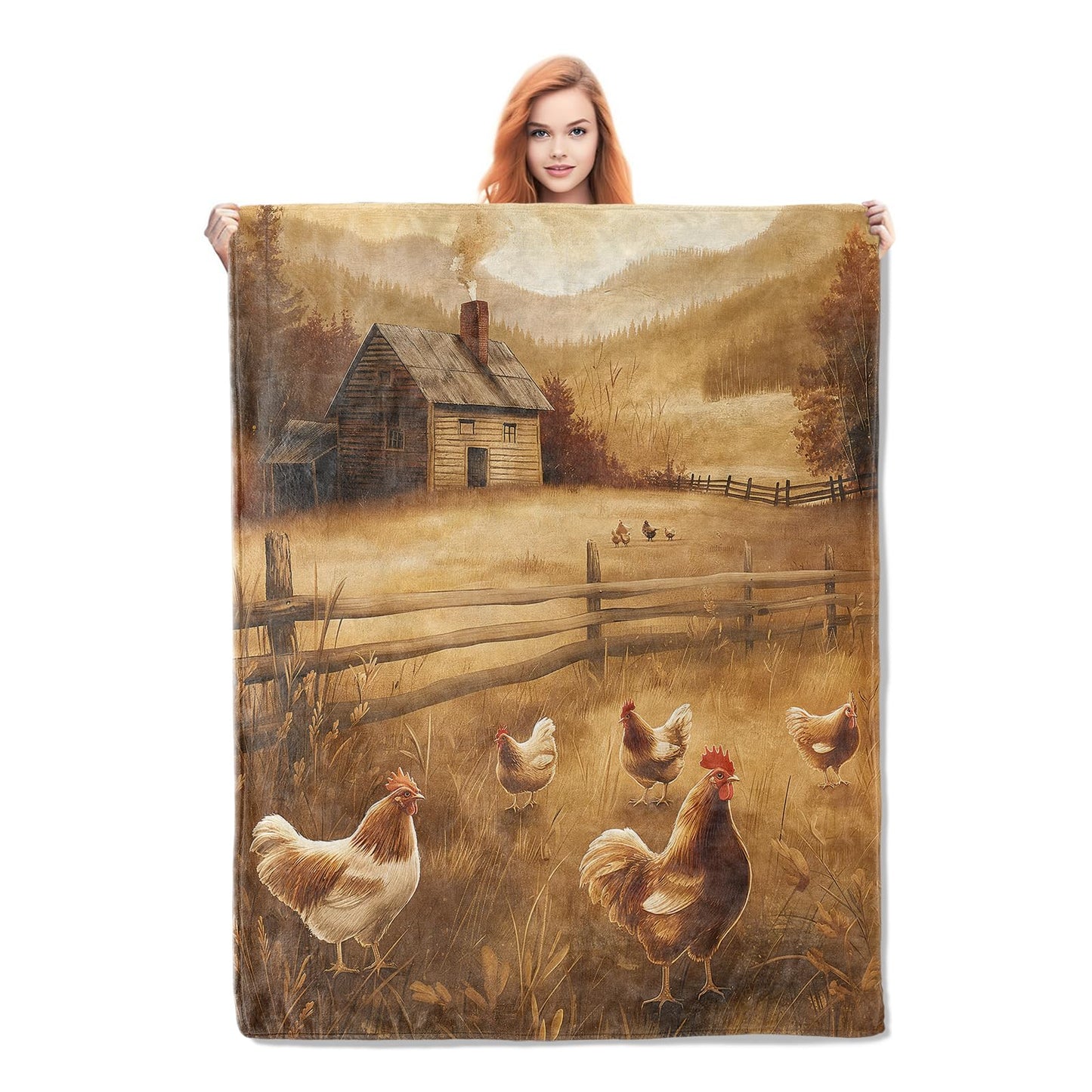 Roosters and Chickens Blanket Gifts for Kids Adults Soft Warm Lightweight Cozy Autumn Farmhouse Rustic Animal Throw Blankets for Bed Living Room Sofa Travel Home Decor 50"x60"