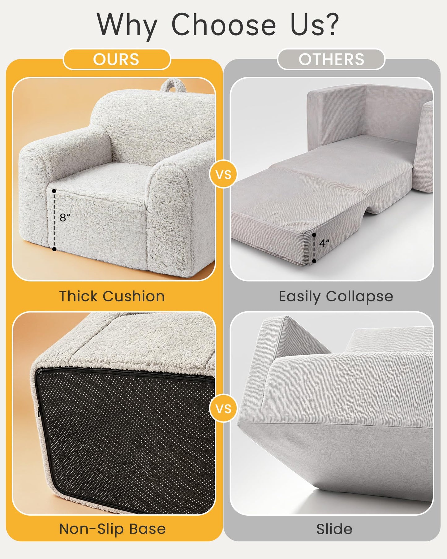 Pterying Kids Chair with Washable Soft Sherpa Cover