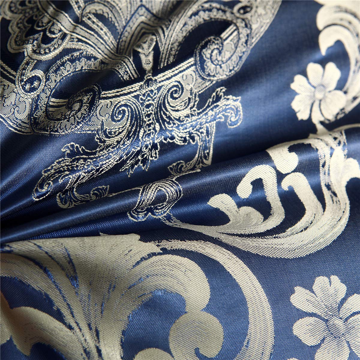 Raytrue-X Comforter Set Satin Silk Blanket All Season Bed Luxury Royal Blue Jacquard Quilt Bedding Sets Matching 2 Pillow Shams (Full/Queen, 88x88 inches, 3 Pieces)