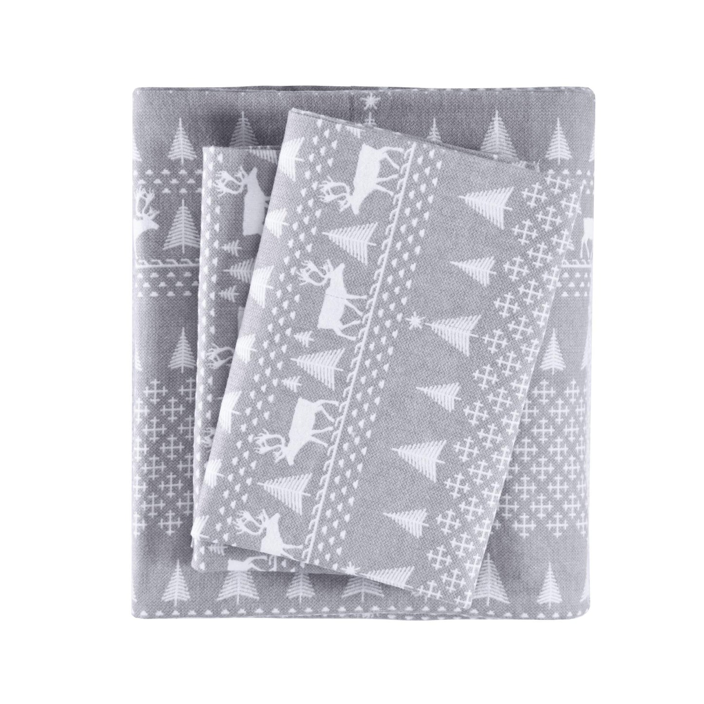Woolrich Cotton Sheet Set Cottage Charms Print, 100% Cotton Flannel Sheets Warm & Fuzzy Bedding Set King Size Sheets, Fitted Pocket Fits Up to 14" Mattress, King Grey Winter Frost, 4 Piece
