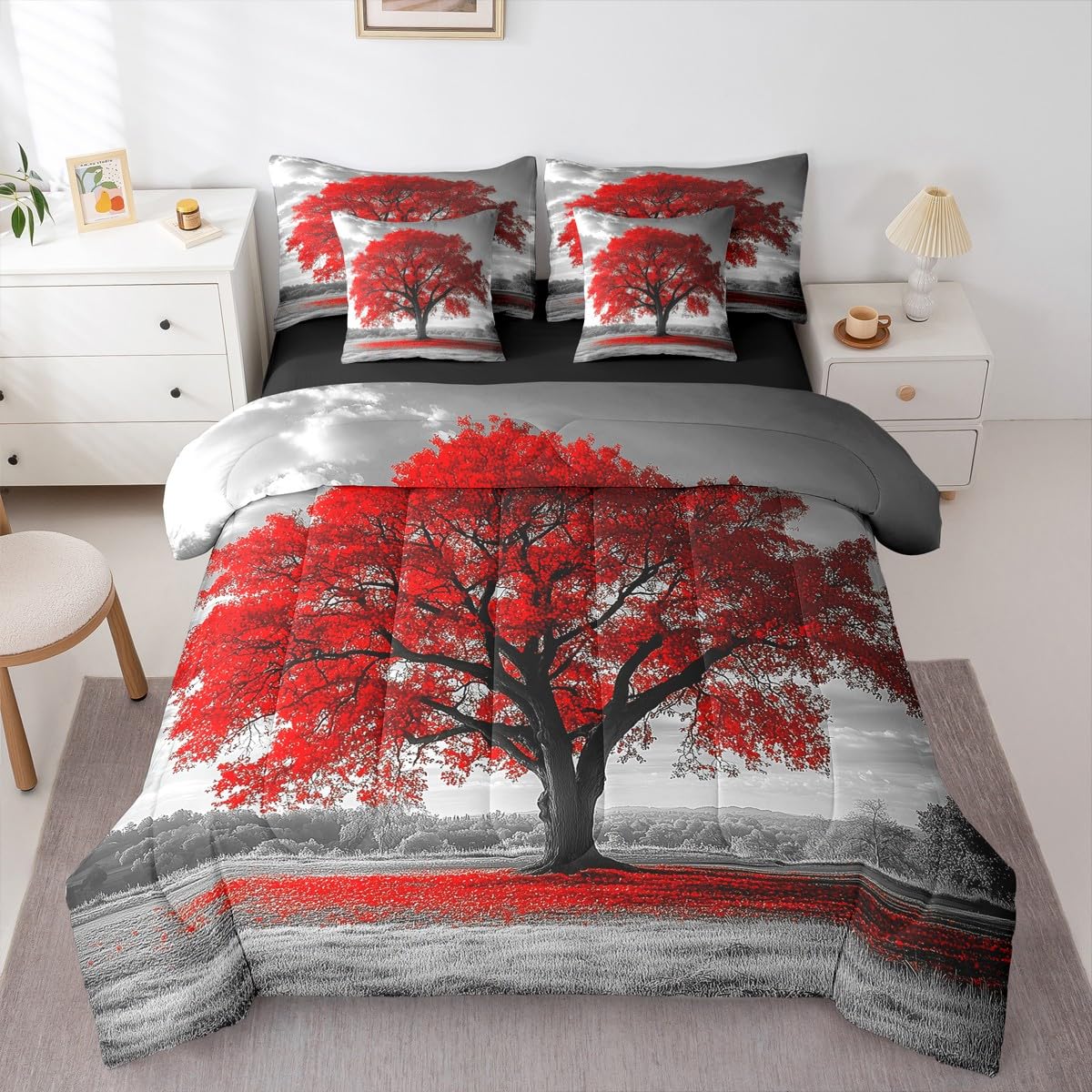 Erosebridal Tree of Life King Comforter Set, Maple Tree 7-Piece Bed in A Bag, Gothic Nature Branch Sheets and Pillowcases, Kids Adult Bed Sets