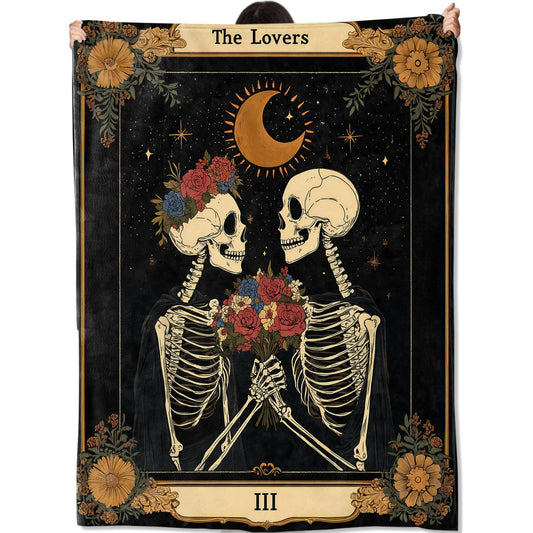 amepay The Lovers Tarot Skeleton Blanket Gifts for Women Adult Girls,Gothic Romantic Throw Blankets,Soft Comfy Lightweight for Home Halloween Couch Bed Sofa Decor,Celestial Goth Sky Design 50x60in