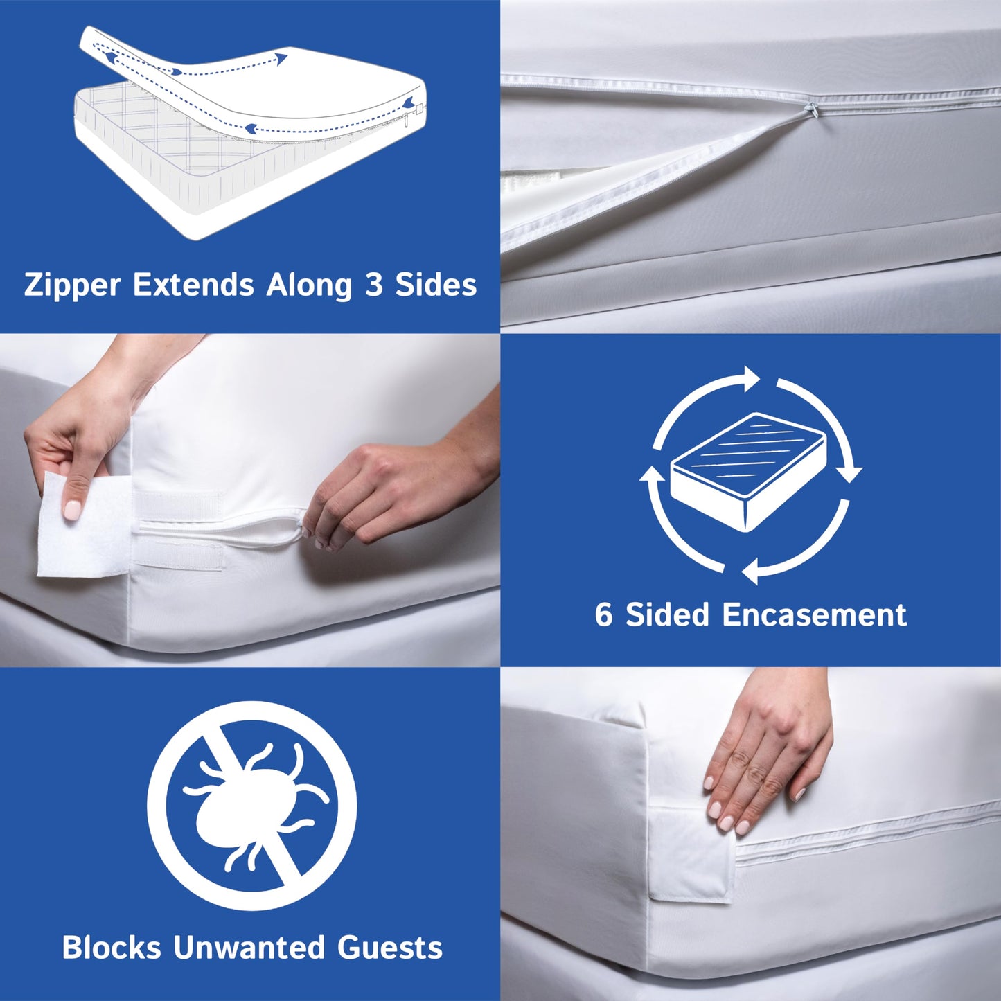 Full Size Mattress Protector Bedbug Waterproof Zippered Cover Hypoallergenic Premium Quality Encasement White