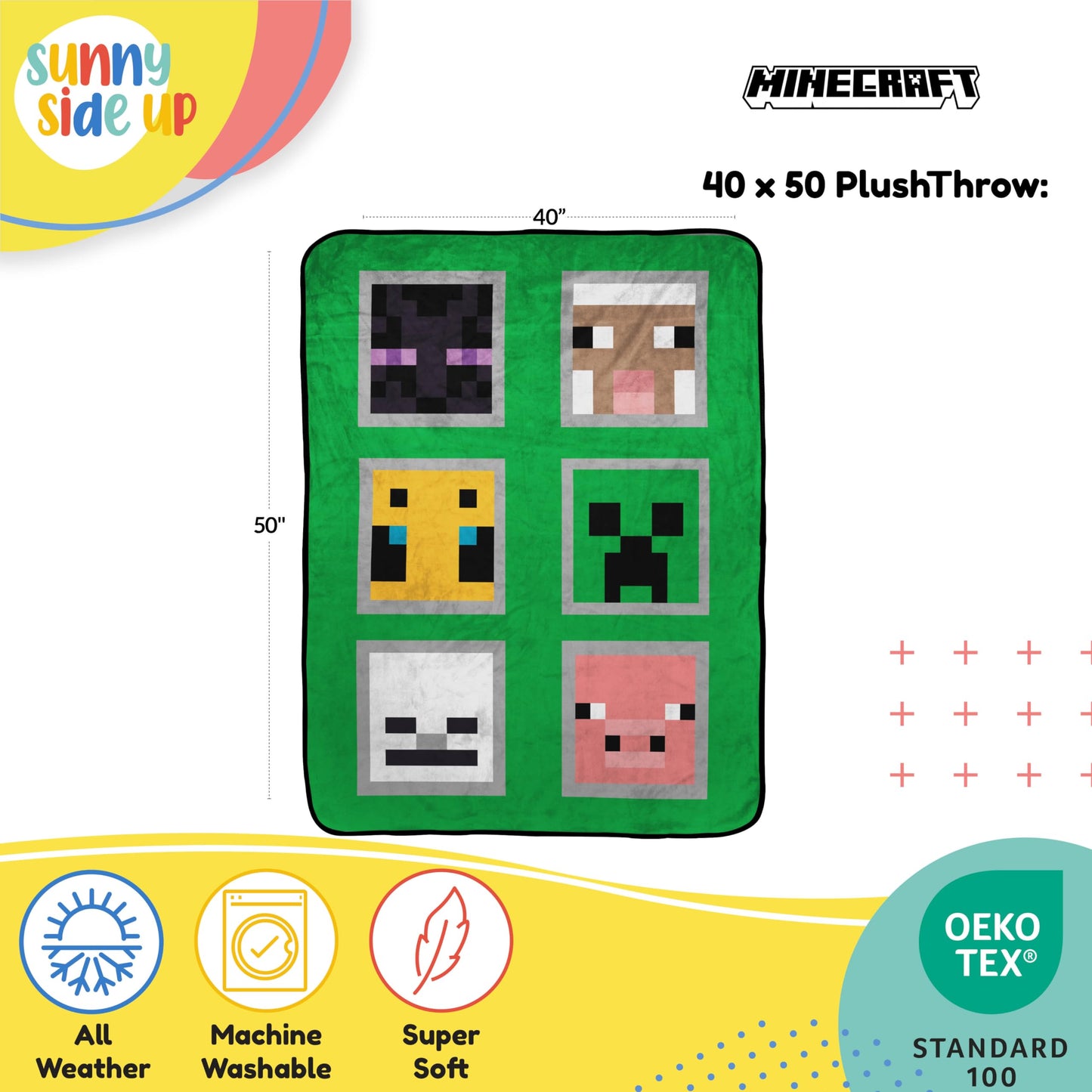 Sunny Side Up Minecraft Plush Travel Throw Blanket - Measures 40 x 50 Inches - Super Soft & Cozy Travel Accessories Features Creeper & Enderman