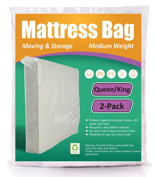 ComfortHome Mattress Bag for Moving and Storage, 3 Mil Thick, Fits Queen and King Size Mattress, 2 Pack