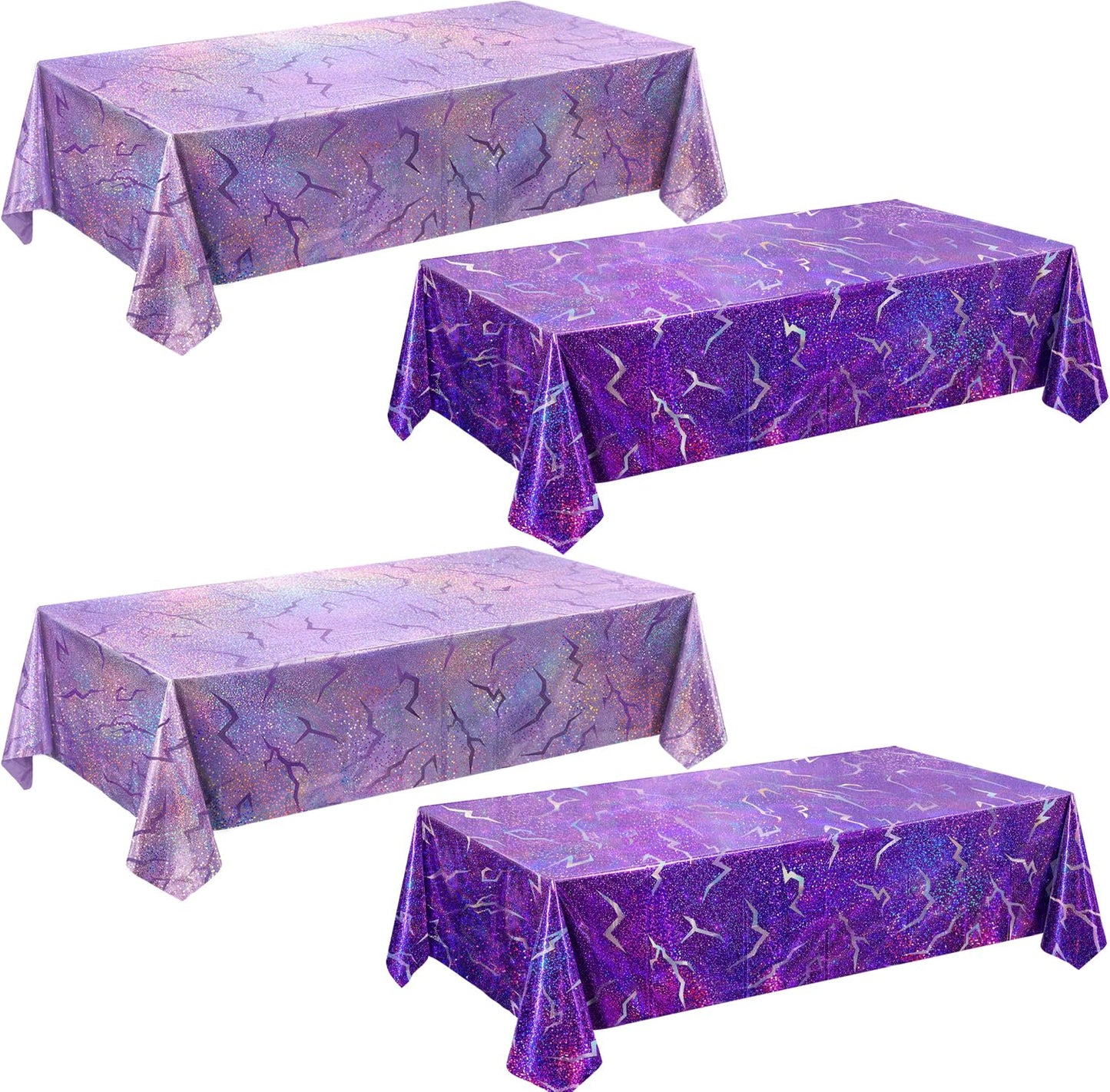 LHFYACI 4 Pack K-Style Holographic Laser Purple Tablecloth, Iridescent Party Decorations, Shiny Lightning Disposable Table Covers for Birthday, Bridal Shower, Bachelorette, Disco Party, 54x108 Inch