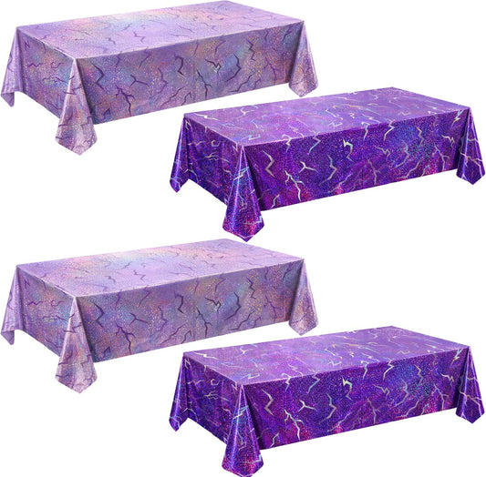 LHFYACI 4 Pack K-Style Holographic Laser Purple Tablecloth, Iridescent Party Decorations, Shiny Lightning Disposable Table Covers for Birthday, Bridal Shower, Bachelorette, Disco Party, 54x108 Inch
