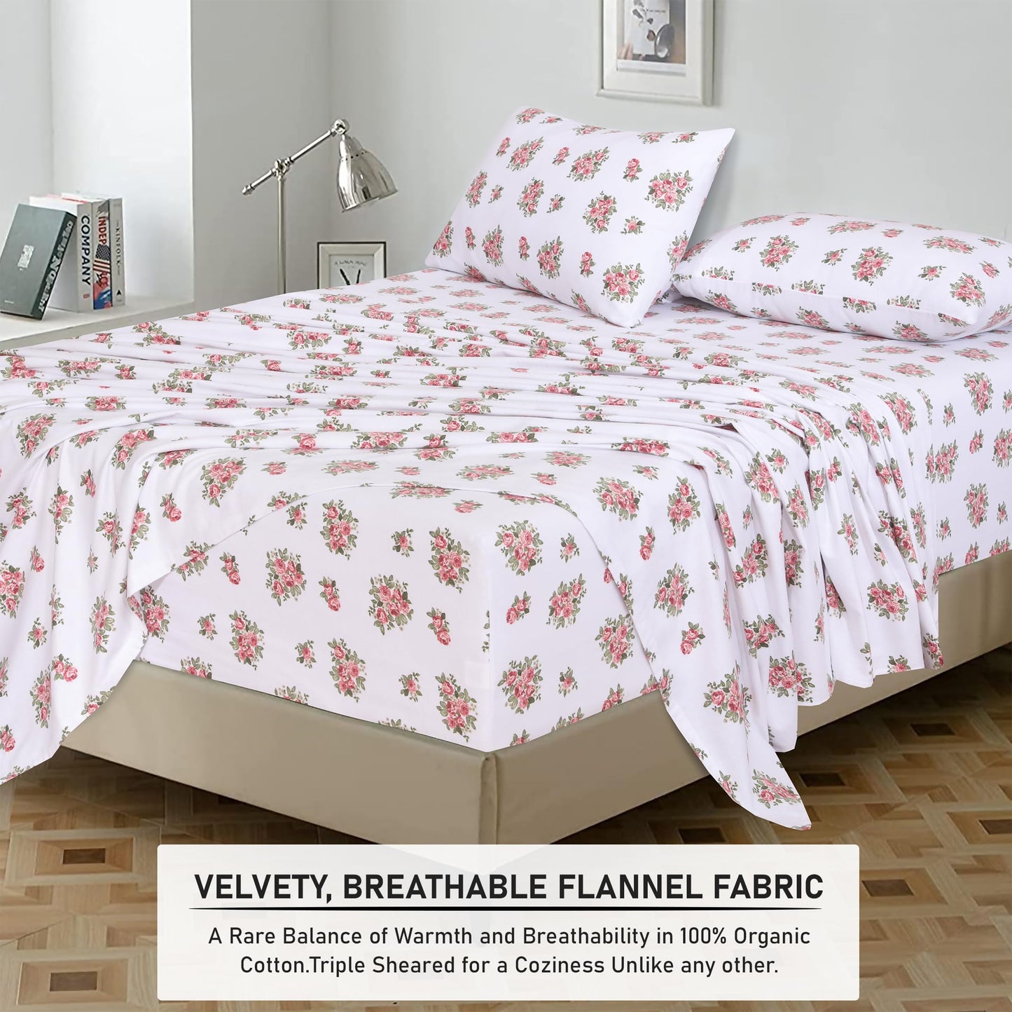 RUVANTI Flannel Sheets Queen Size - 100% Cotton Double Brushed Bed Sheets, Deep Pockets 16 Inches Queen Sheet Set, All Seasons Breathable & Extra Soft - Warm & Cozy, 4 Piece, Bali