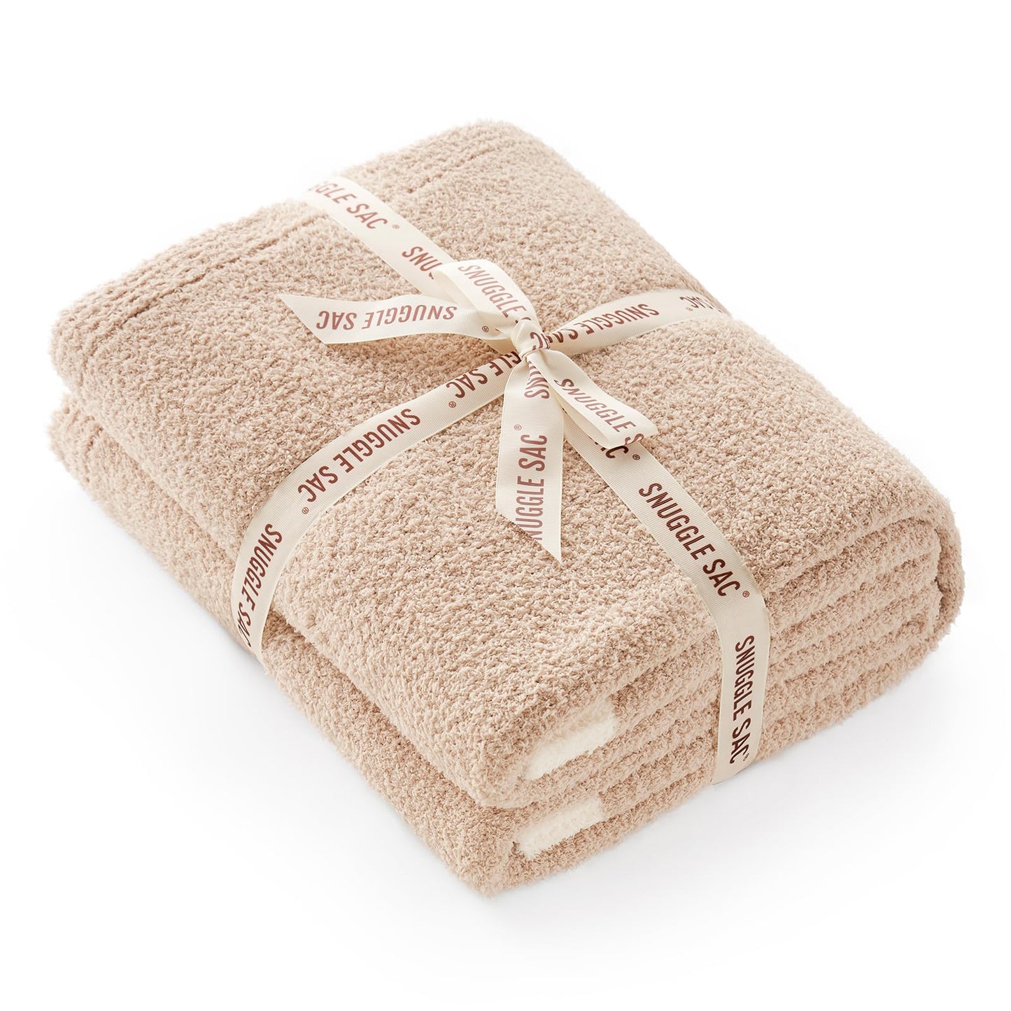 Snuggle Sac Ultra Soft Throw Blanket for Couch Bed Sofa 50x60 inches, Reversible Beige Blanket Microfiber Fluffy Fuzzy Cozy Knit Throws for Women Mothers Birthday Gifts