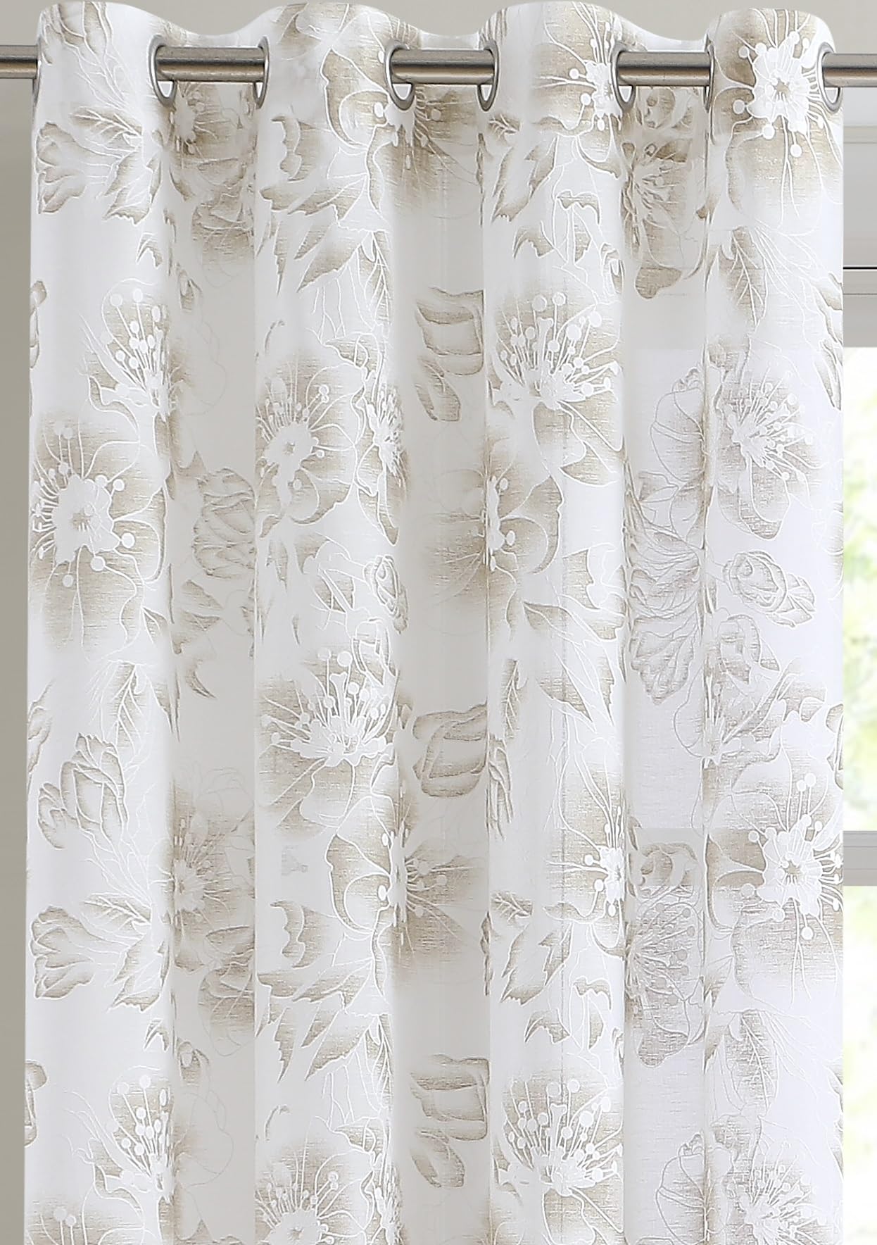 Warm Home Designs Sheer Floral Curtains 84 Inches Long. 2 Brown Printed Embroidered, Textured Flower Pattern Curtains for French, Country or Floral Decor. FL Linen 84