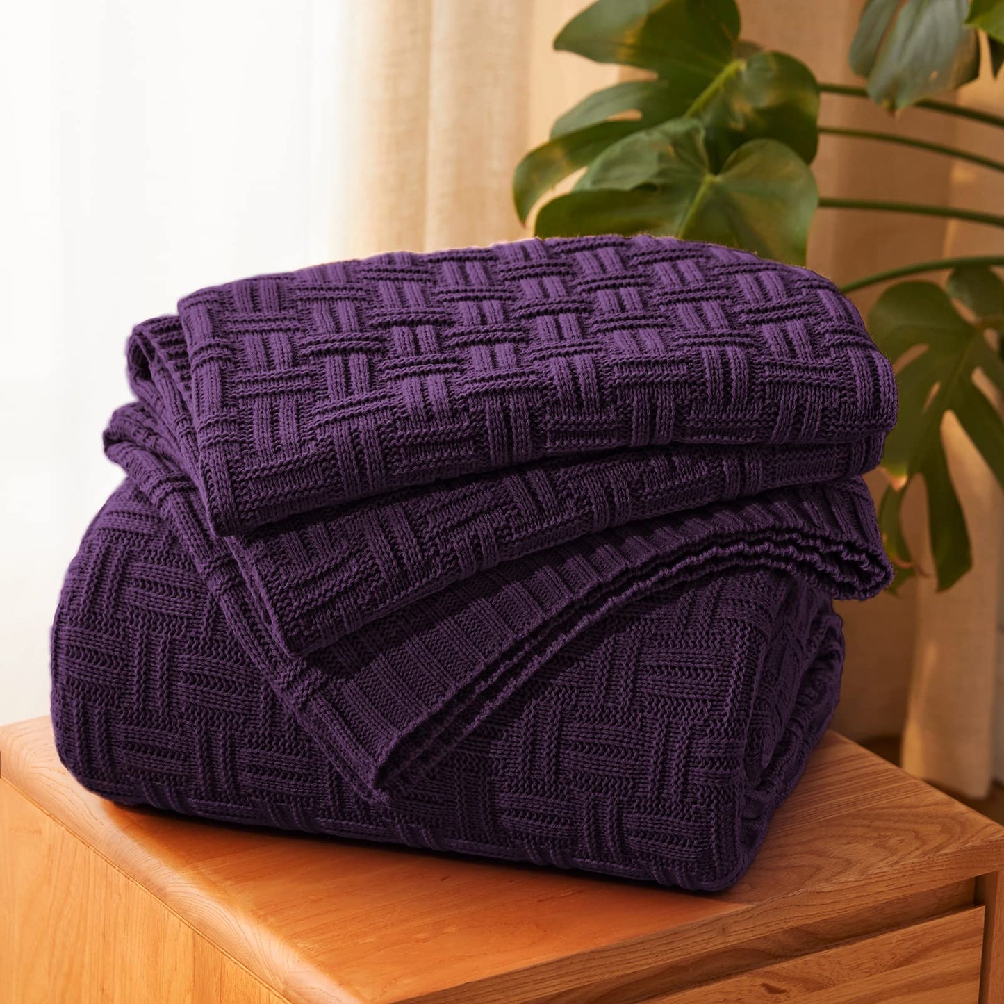 Aormenzy Soft Cozy Acrylic Throw Blanket, Cable Knit for Couch, Dark Purple (1.7lb)