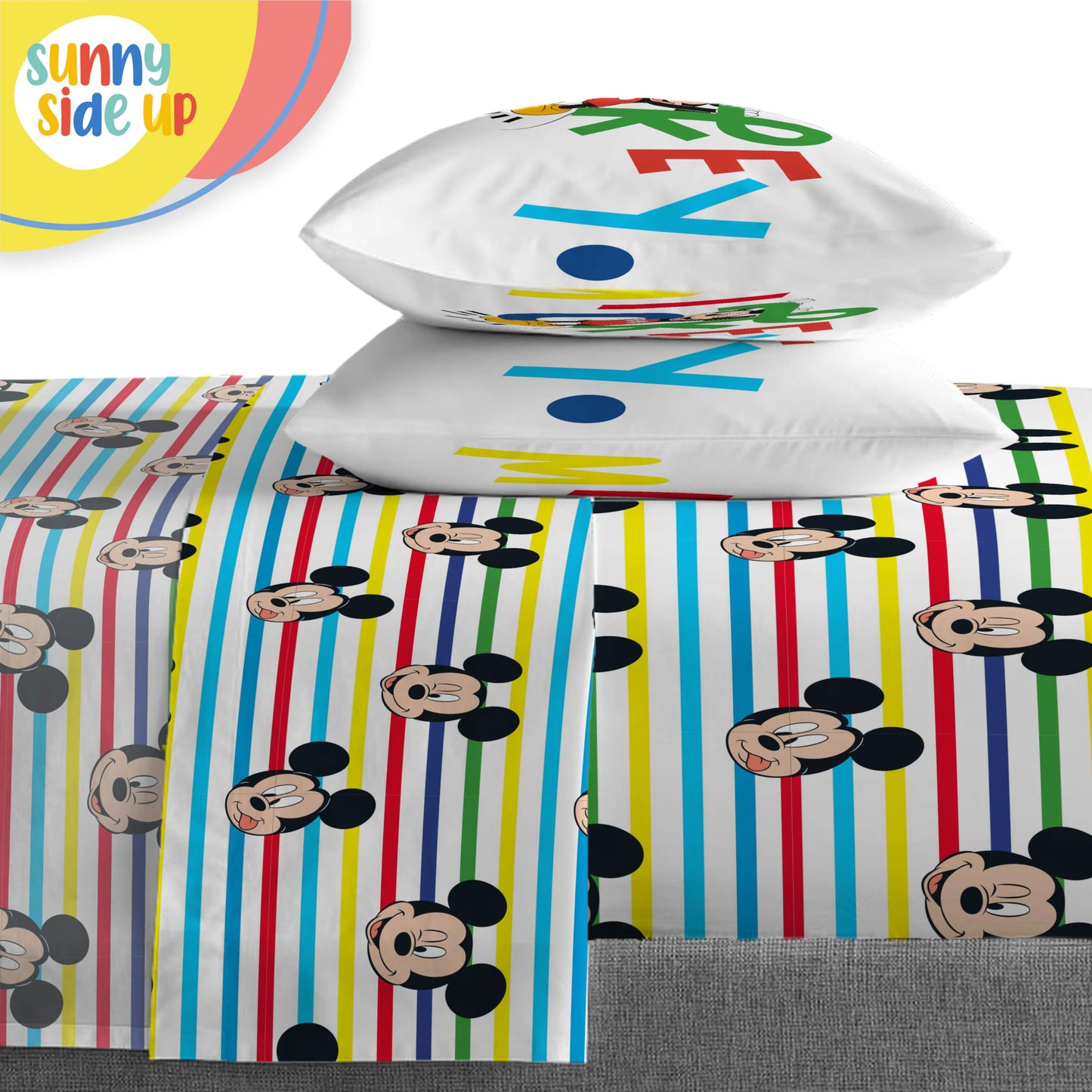Sunny Side Up Disney Mickey Mouse Full Comforter Set - 7 Piece Kids Bedding Includes Comforter, Sheets & Pillow Cover - Super Soft Microfiber Bed Set